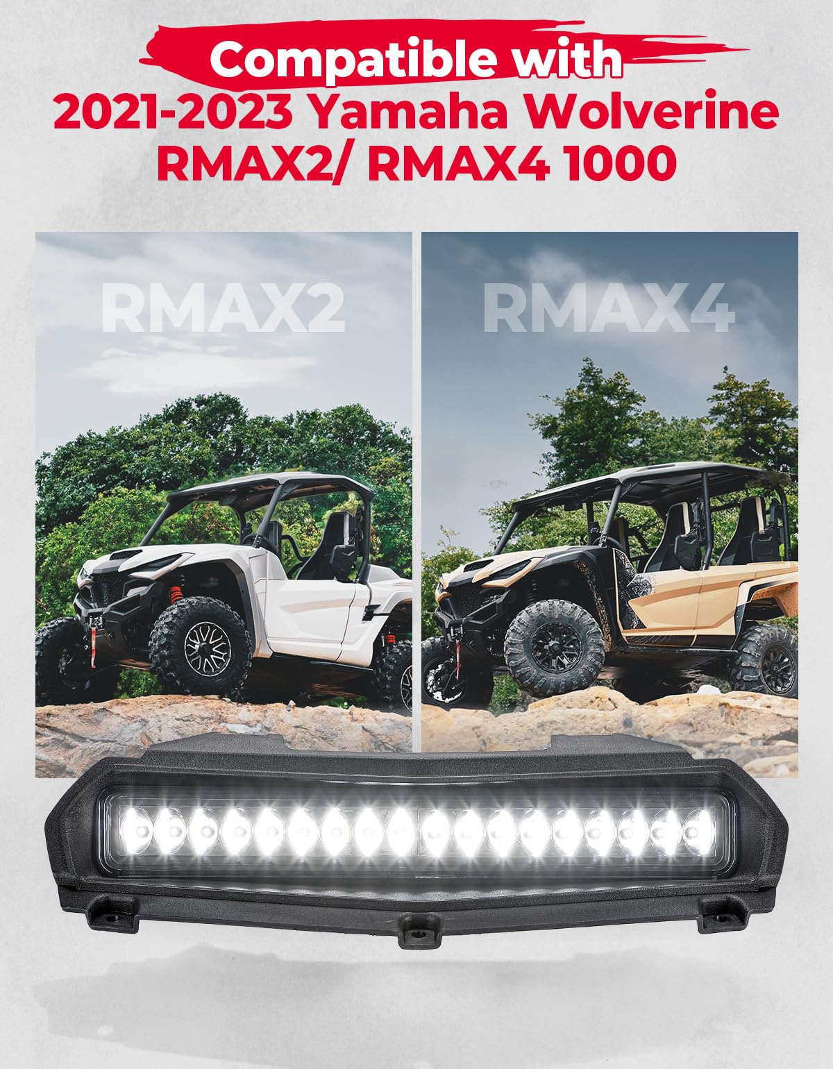 Photo of LED Hood Scoop Light for Yamaha Wolverine Rmax X2/X4 1000 2021-2023 by Kemimoto - Premium for UTVs / Side by Sides