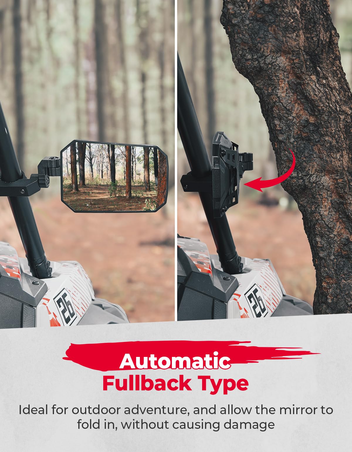 Photo of UTV Side Mirrors, Tool-free Multi-Adjustment for Can Am Maverick X3/ RZR w/ 1.65-2" Roll bar by Kemimoto - Premium for UTVs / Side by Sides