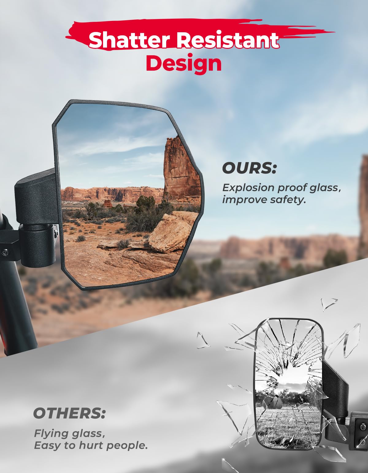 Photo of UTV Universal Large View Side Mirrors for 1.65"-2" Roll Bar by Kemimoto - Premium for UTVs / Side by Sides