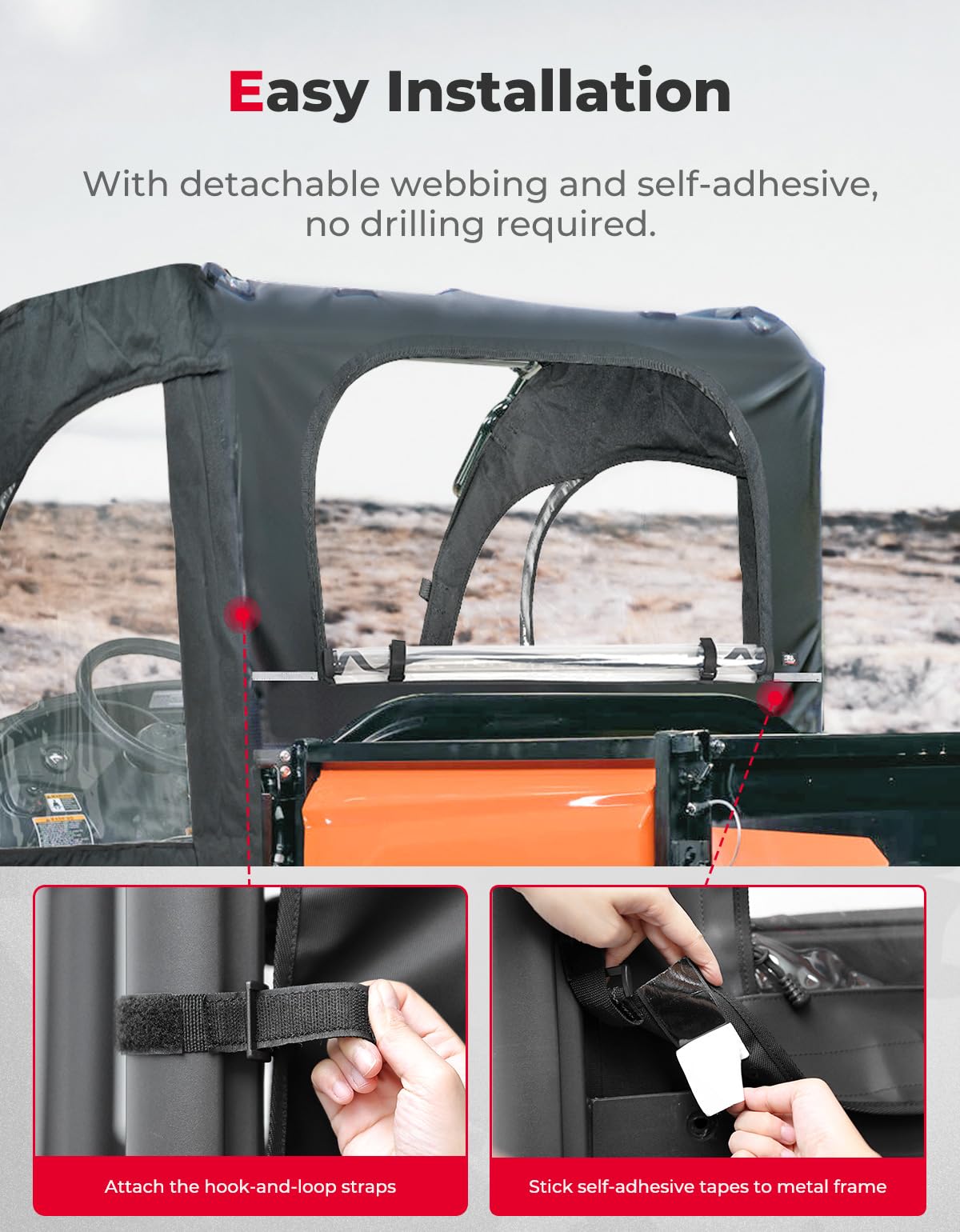 Photo of Soft Cab Enclosure Doors & Rear Soft Windshield for Kubota RTV by Kemimoto - Premium for UTVs / Side by Sides