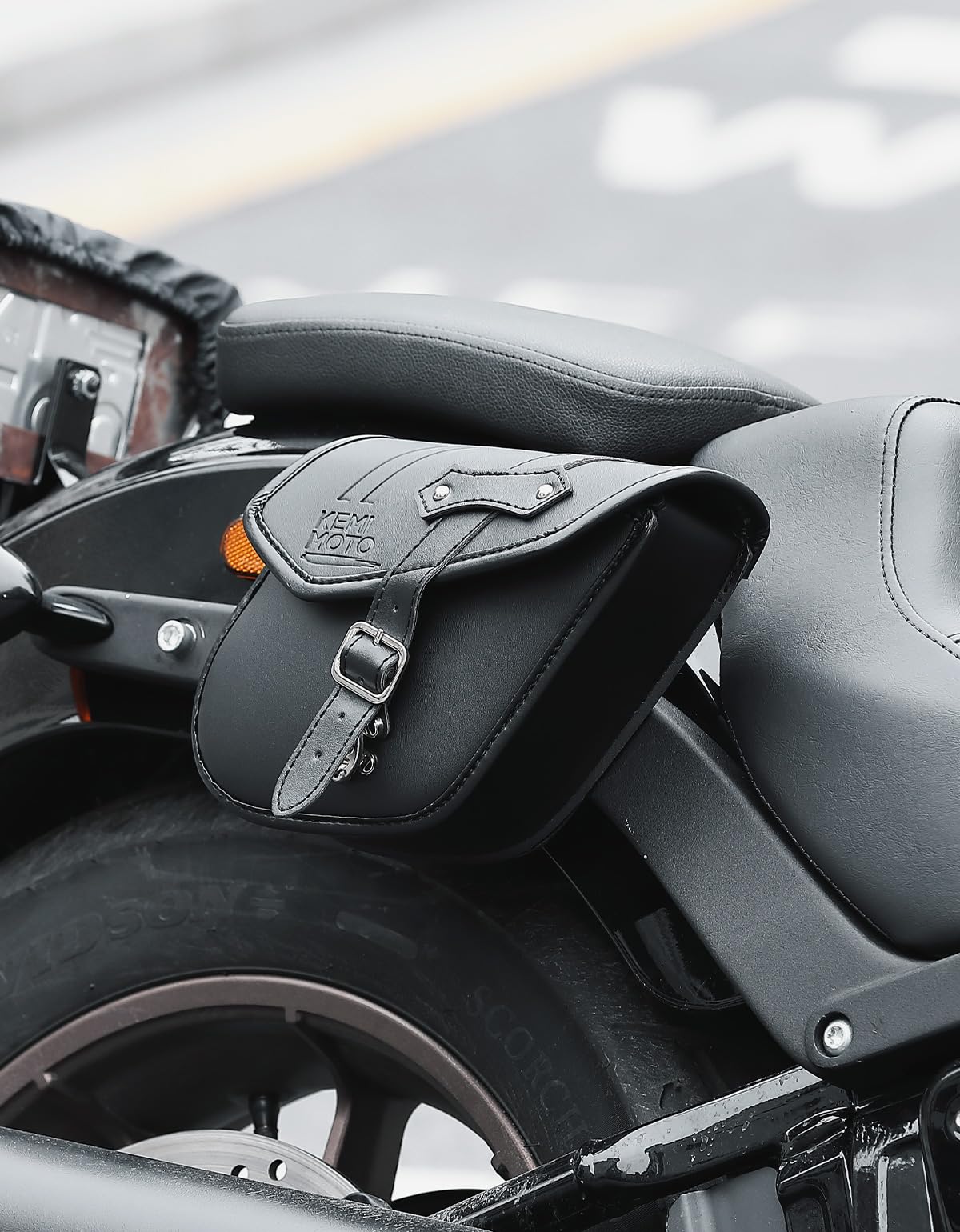 Photo of Motorcycle Leather Side Bag for Sportster 883 1200 Softail by Kemimoto - Premium for UTVs / Side by Sides