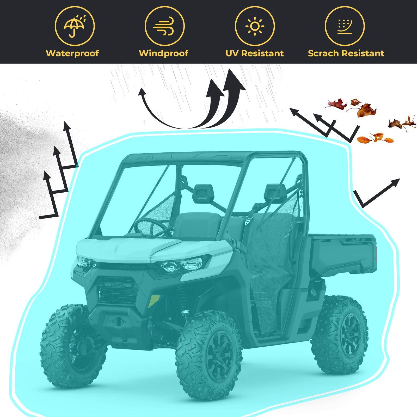 Photo of 2-Seater UTV Cover for Defender, Ranger, Commander by Kemimoto - Premium for UTVs / Side by Sides