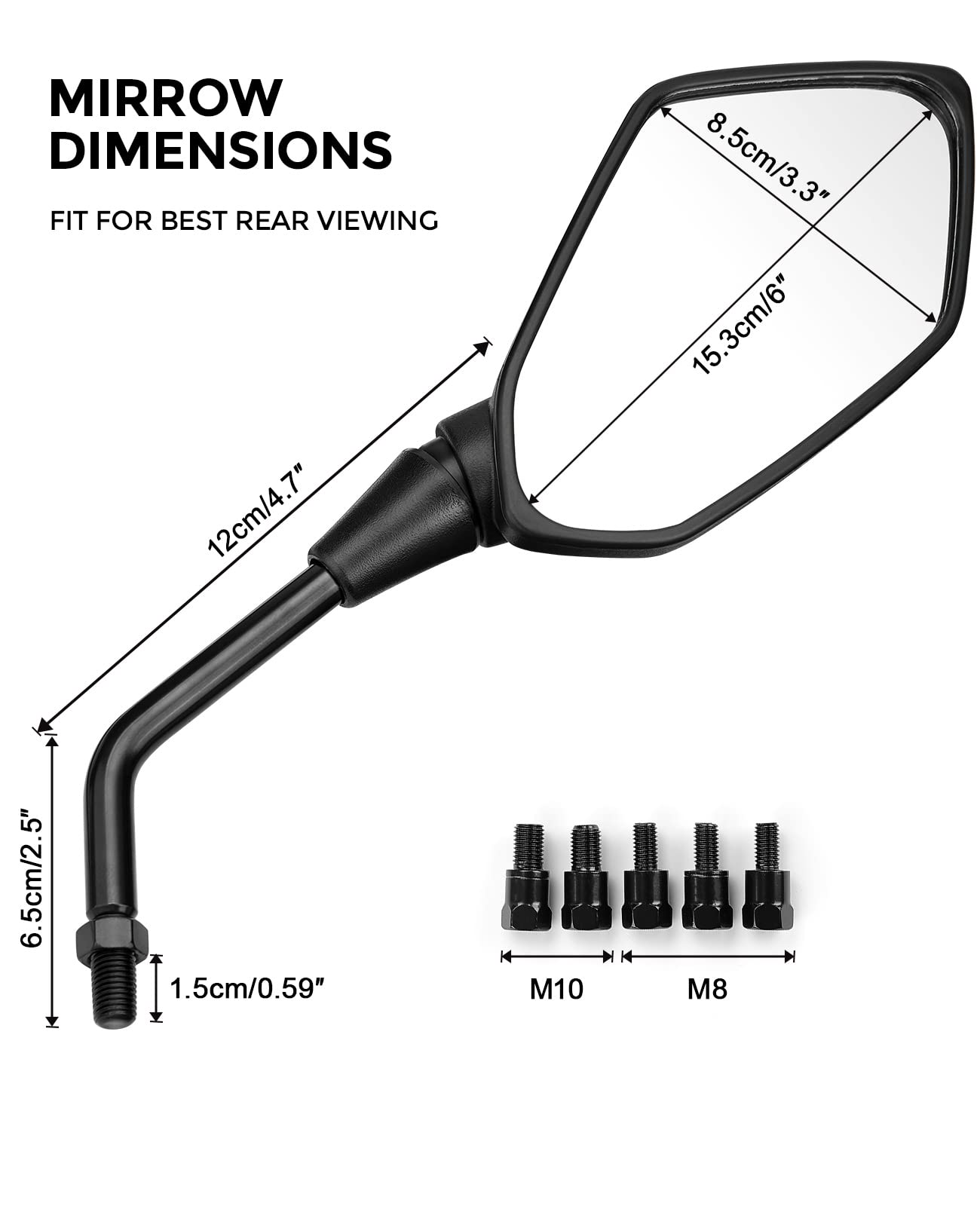 Photo of Universal Motorcycle Mirrors with M8 M10 Bolt by Kemimoto - Premium for UTVs / Side by Sides