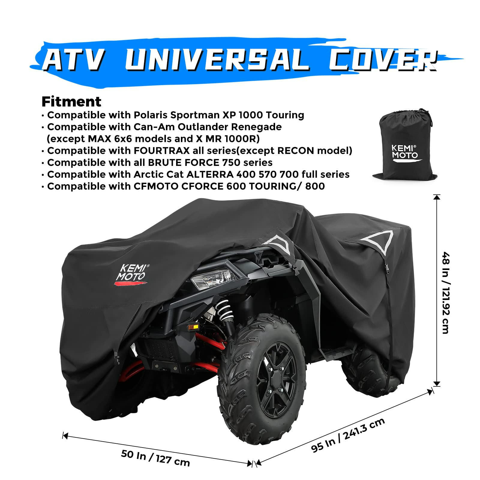 Photo of Heavy Duty ATV Cover 4 Wheeler For Sportsman Outlander Renegade by Kemimoto - Premium for UTVs / Side by Sides