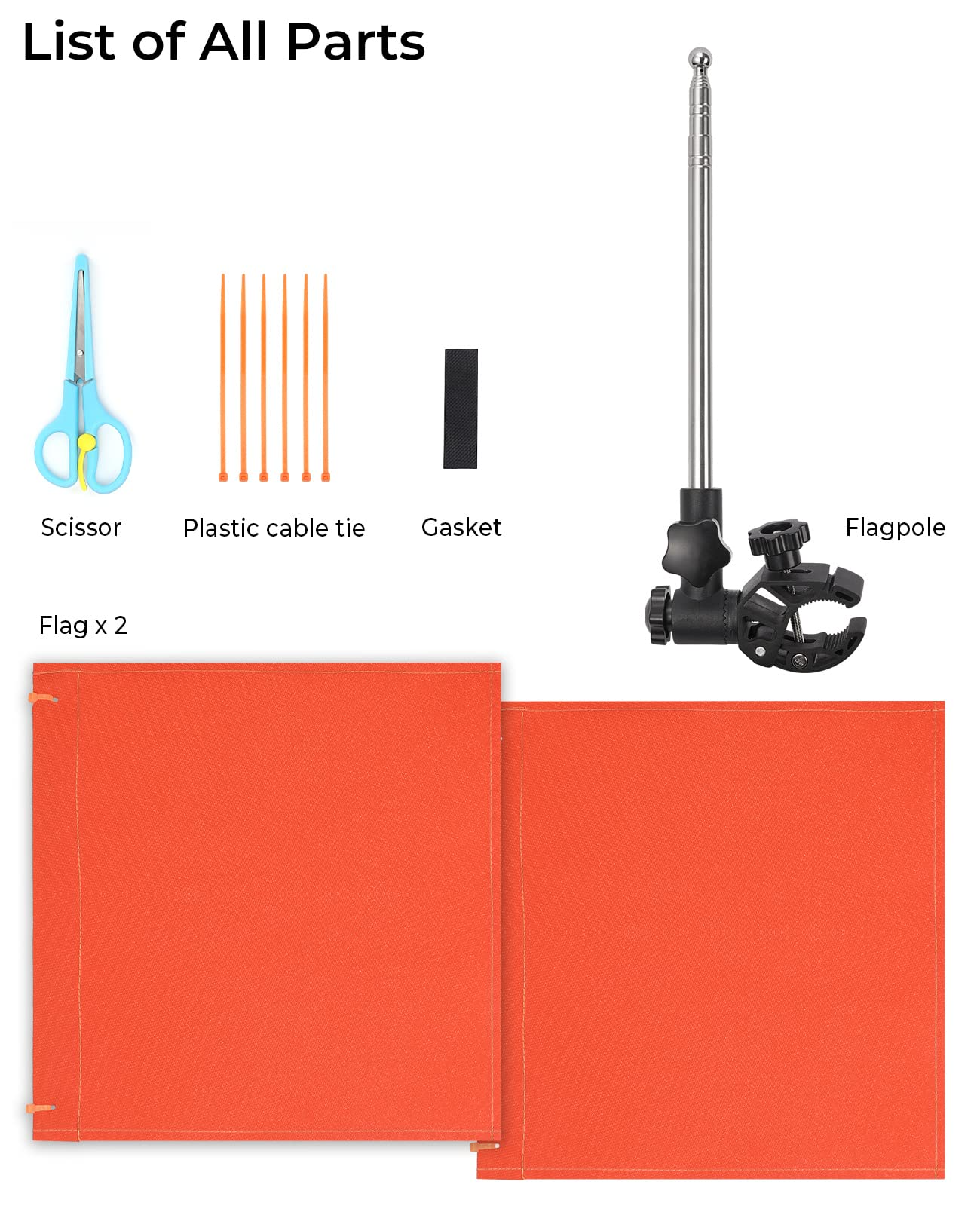 Photo of Orange Boat Flag with Pole & Replacement Flag For Water Ski by Kemimoto - Premium for UTVs / Side by Sides
