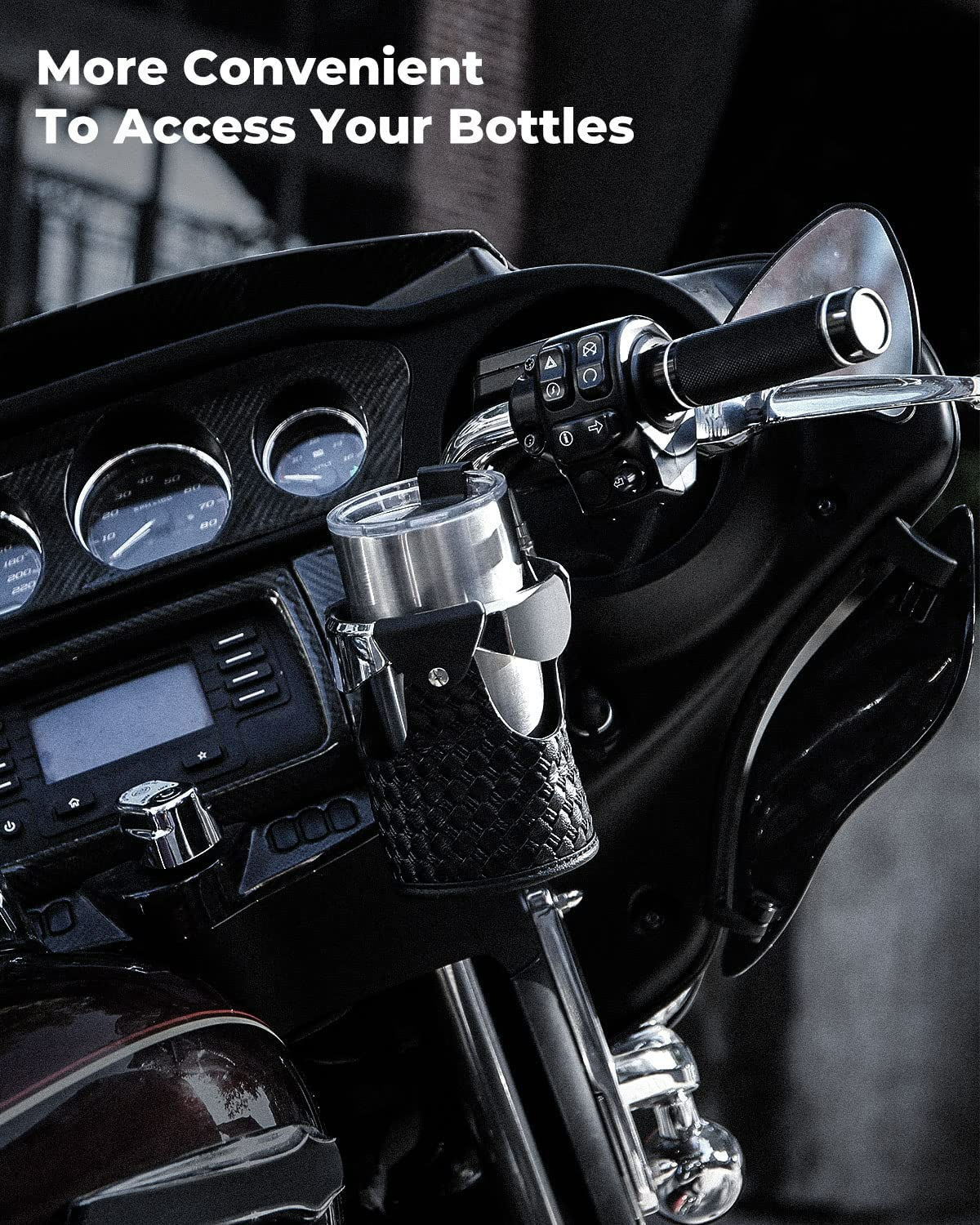 Photo of Motorcycle Handlebar Leather Cup Holders for Harley by Kemimoto - Premium for UTVs / Side by Sides