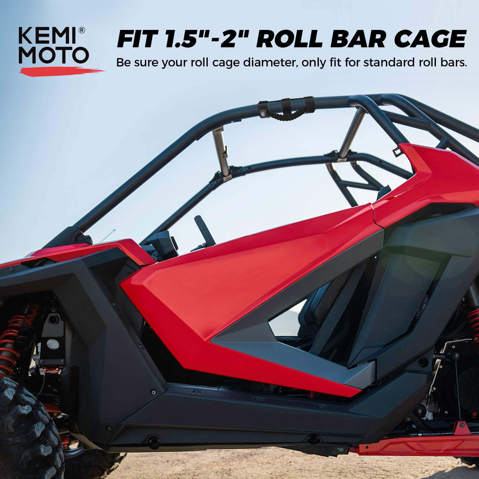 Photo of UTV Universal Heavy Duty Grips, Grab Handle Fit 1.5-2” Roll Bar by Kemimoto - Premium for UTVs / Side by Sides