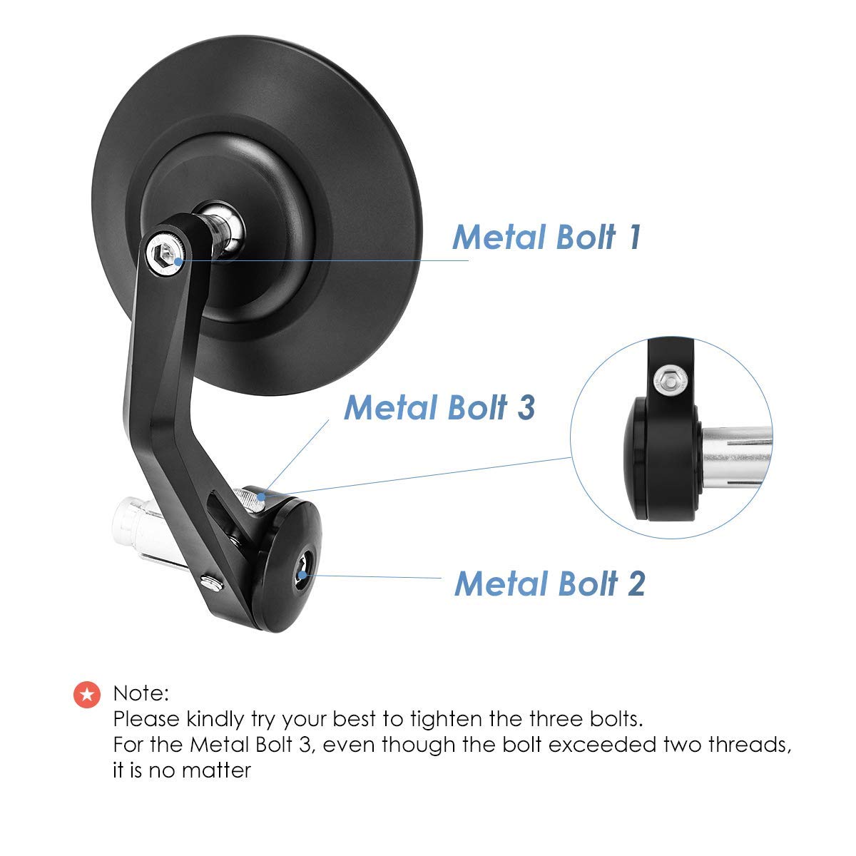Photo of Motorcycle Handlebar End Mirrors for 7/8" Handle Round by Kemimoto - Premium for UTVs / Side by Sides