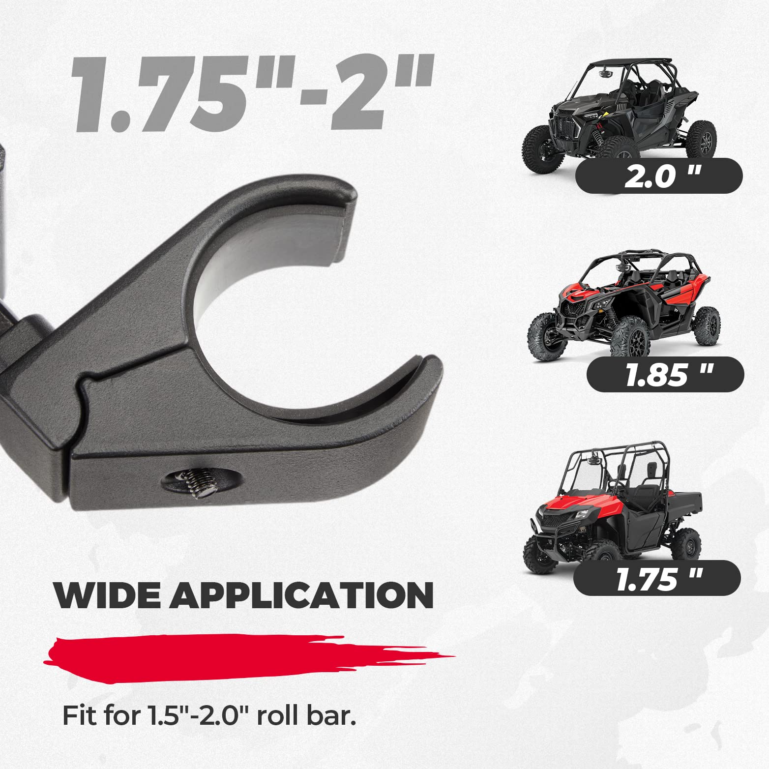 Photo of Rear View Mirror With Lights Fit 1.75"-2" Round Roll Bar by Kemimoto - Premium for UTVs / Side by Sides