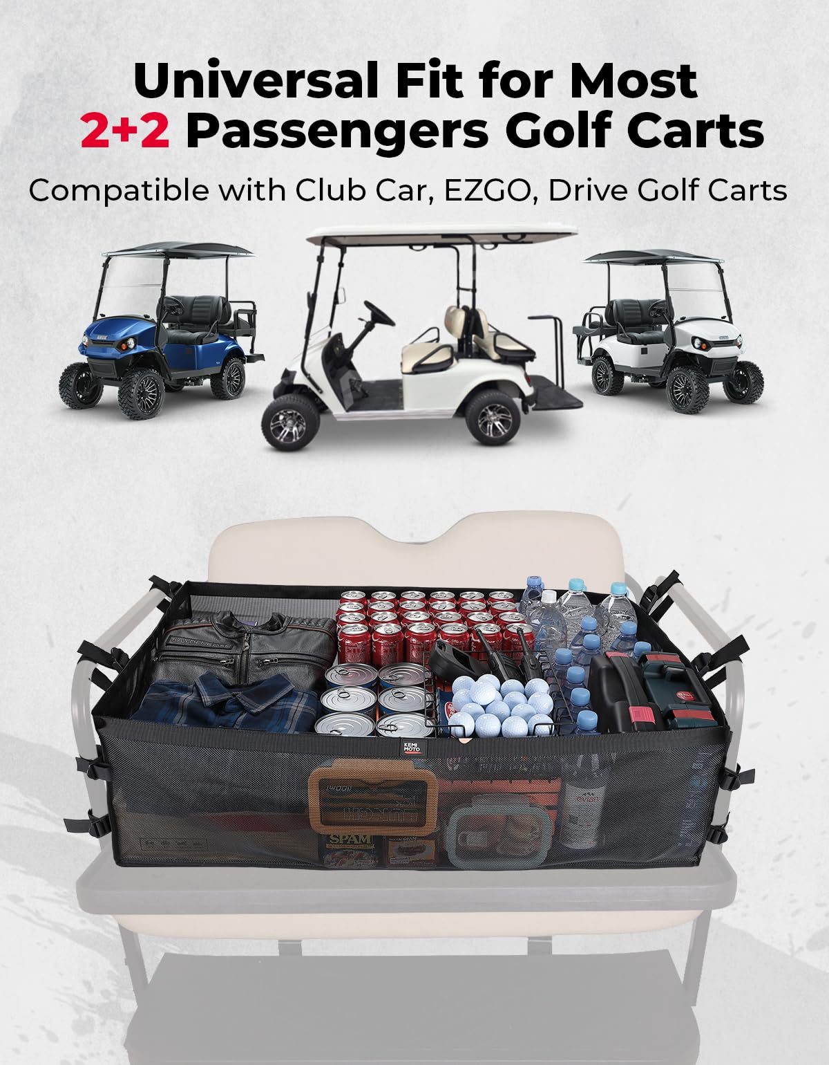 Photo of 4 Passenger Cargo Net for Club Car, EZGO, Drive Golf Carts by Kemimoto - Premium for UTVs / Side by Sides