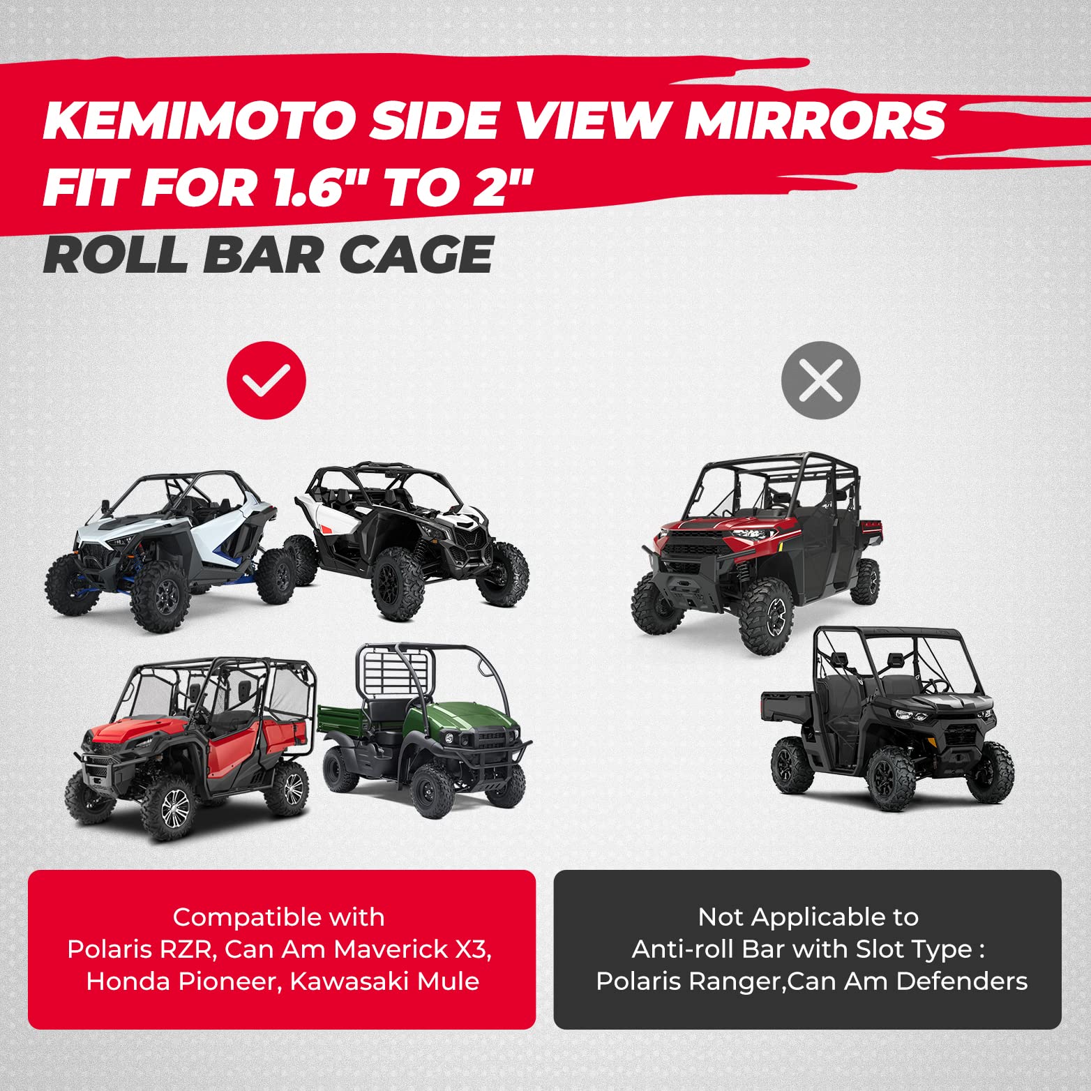 Photo of UTV Side Mirrors for Yamaha Rhino by Kemimoto - Premium for UTVs / Side by Sides