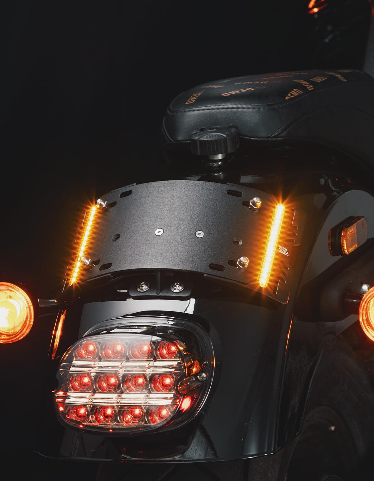 Photo of License Plate Bracket Holder W/ Amber LED Light for Softail Cruiser Low Rider by Kemimoto - Premium for UTVs / Side by Sides