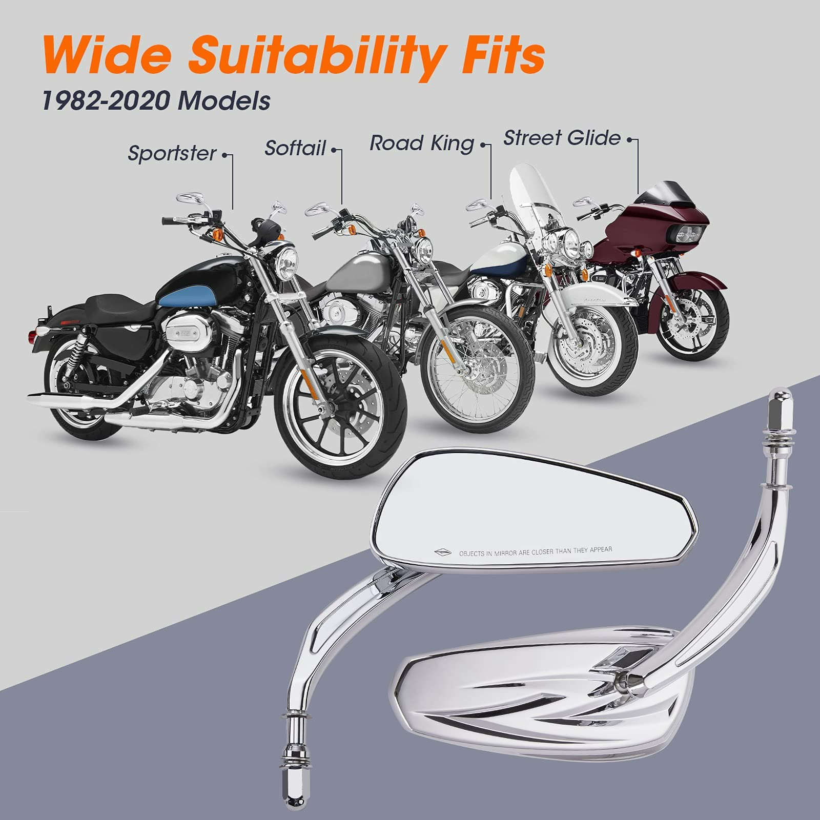 Photo of Long Stem Rear View Mirrors for Harley by Kemimoto - Premium for UTVs / Side by Sides