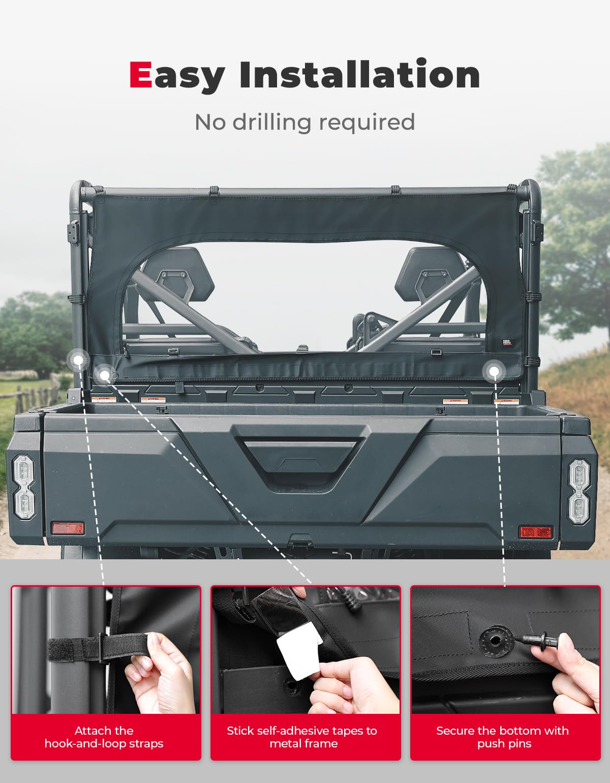 Photo of Rear Soft Windshield with Zipper for CFMOTO Uforce 1000/1000XL by Kemimoto - Premium for UTVs / Side by Sides
