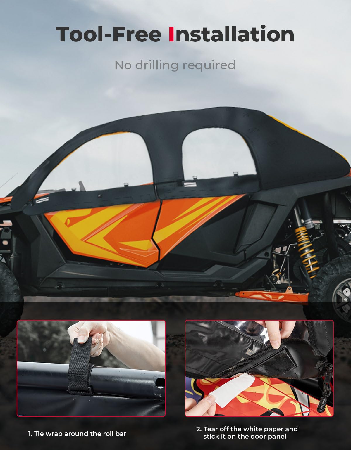Photo of Soft Upper Door Cab Enclosure Set for Polaris RZR PRO XP 4/Turbo R 4 by Kemimoto - Premium for UTVs / Side by Sides