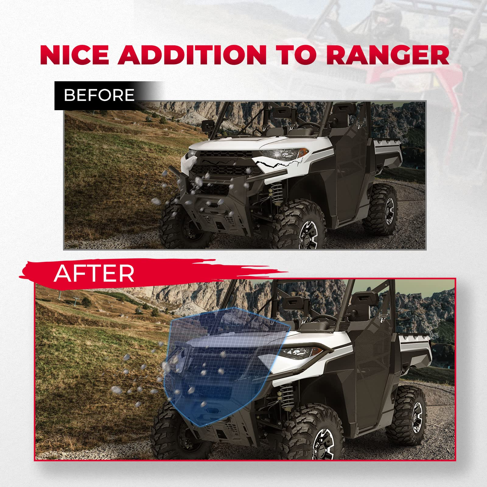 Photo of Kemimoto Front Bumper Upper Brush Guard for Polaris Ranger XP 1000 / Crew 2018-2024 by Kemimoto - Premium for UTVs / Side by Sides