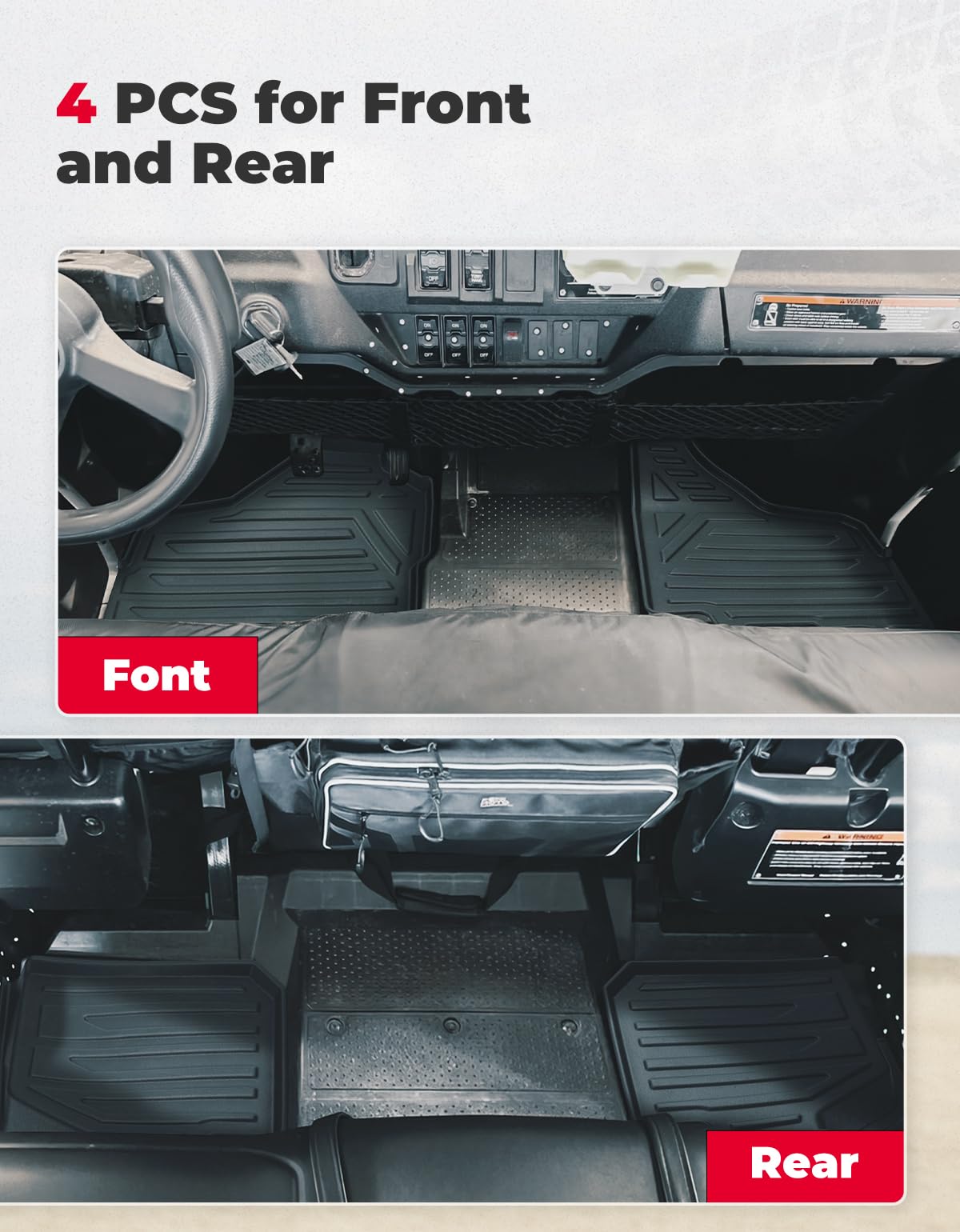 Photo of Kemimoto Floor Mats TPE All-Weather Anti-Slip Liners for Pioneer 1000-6 (4 Pcs) by Kemimoto - Premium for UTVs / Side by Sides