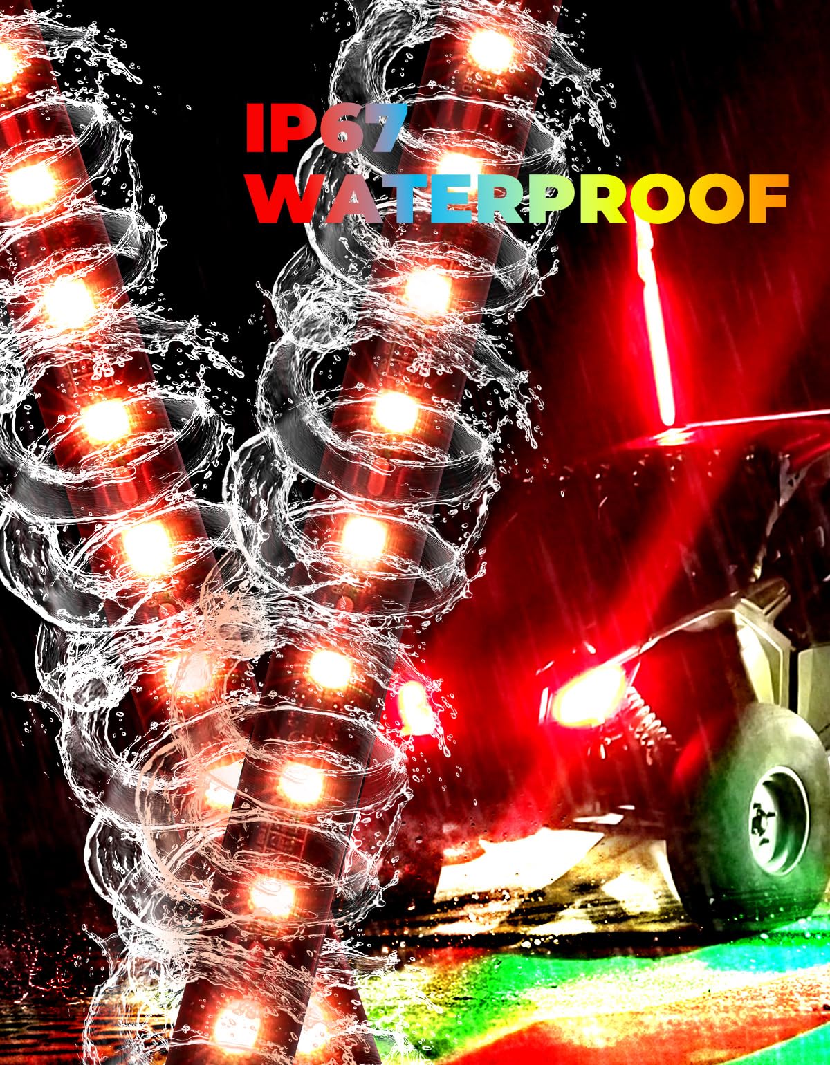 Photo of UTV 2pcs 3ft / 4ft Whip Lights with Spring Base for X3 / RZR by Kemimoto - Premium for UTVs / Side by Sides
