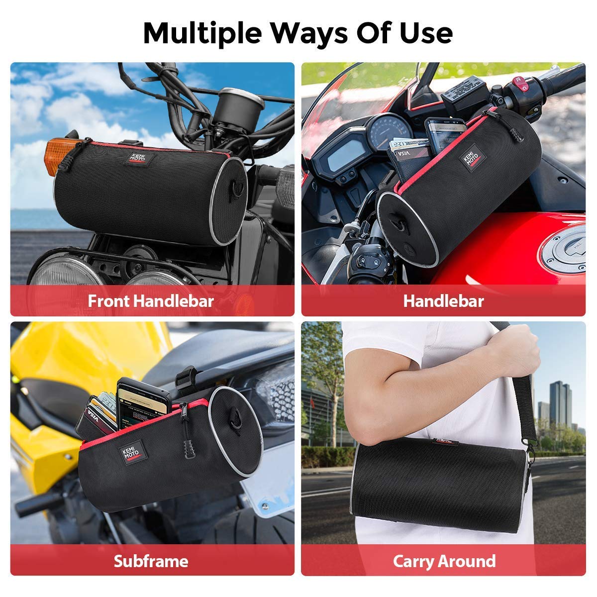 Photo of Motorcycle Handlebar Bag 3.5L for Ruckus, Mini Bike, Scooter, UTV, Adventure Touring by Kemimoto - Premium for UTVs / Side by Sides