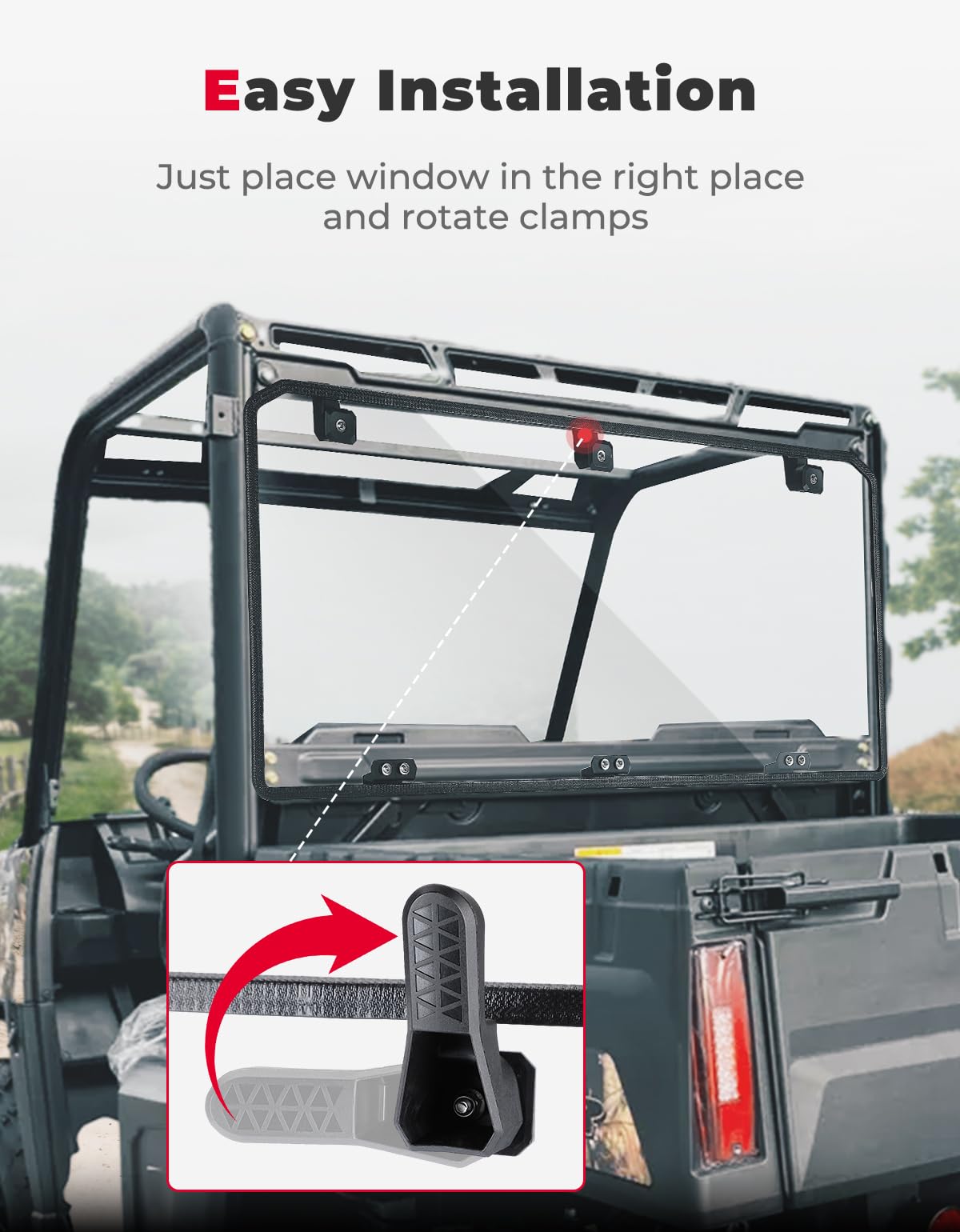 Photo of Midsize 570 Rear Windshield for Polaris Ranger 500 / Crew 570 / ETX by Kemimoto - Premium for UTVs / Side by Sides