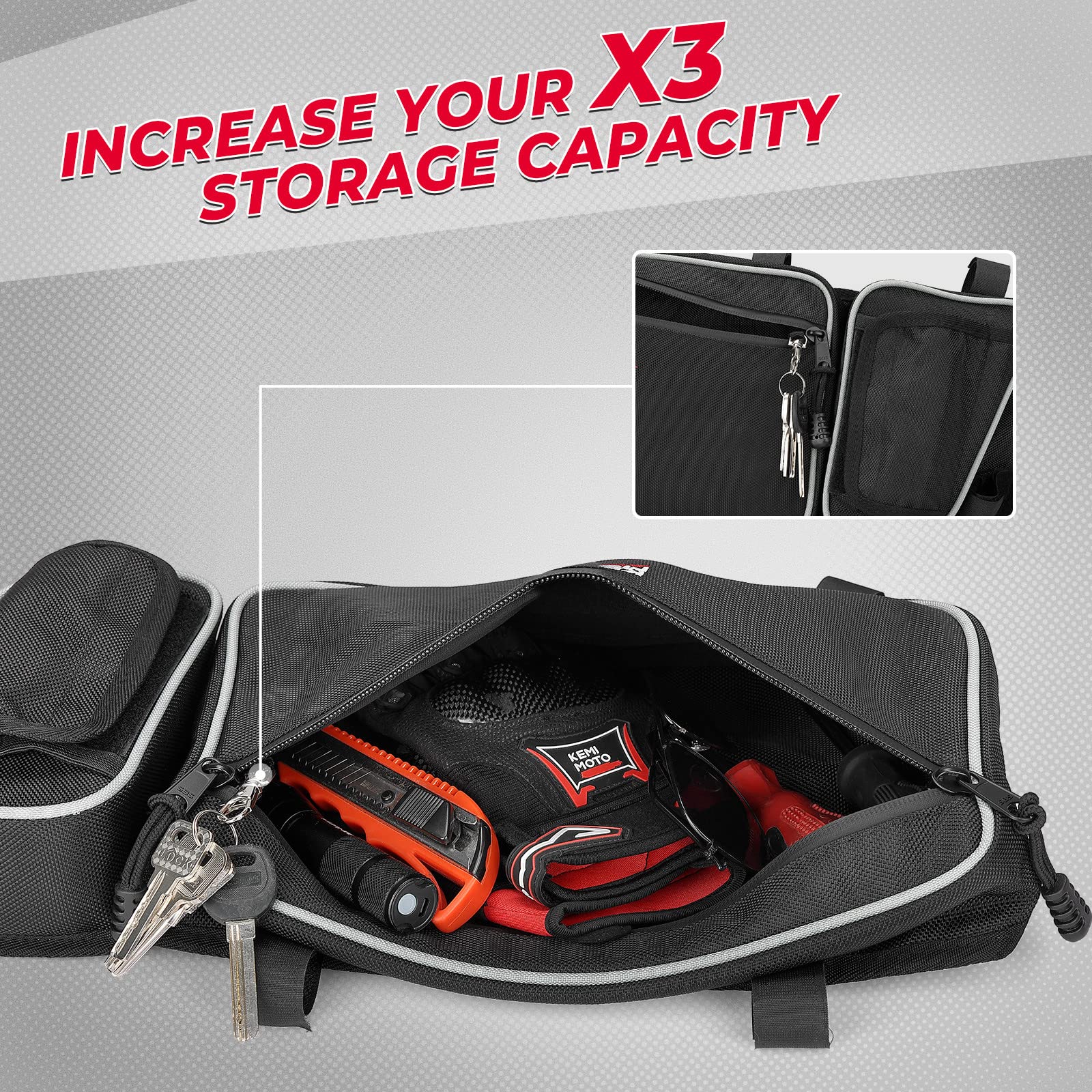 Photo of Storage Door Bags with Removable Knee Pad for Can Am Maverick X3 by Kemimoto - Premium for UTVs / Side by Sides