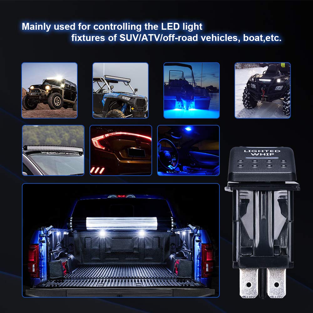 Photo of Lighted Whip Illuminated Marine Rocker Switch 12V by Kemimoto - Premium for UTVs / Side by Sides