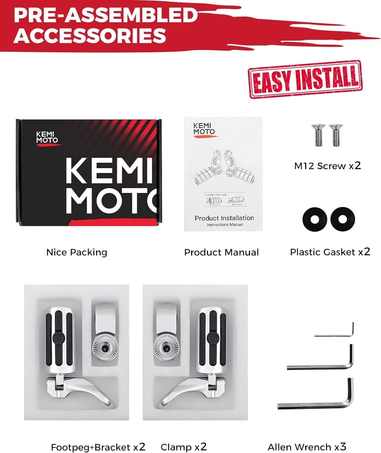 Photo of Motorcycle Highway Pegs for Road Glide Street Glide Electra Glide Road King by Kemimoto - Premium for UTVs / Side by Sides