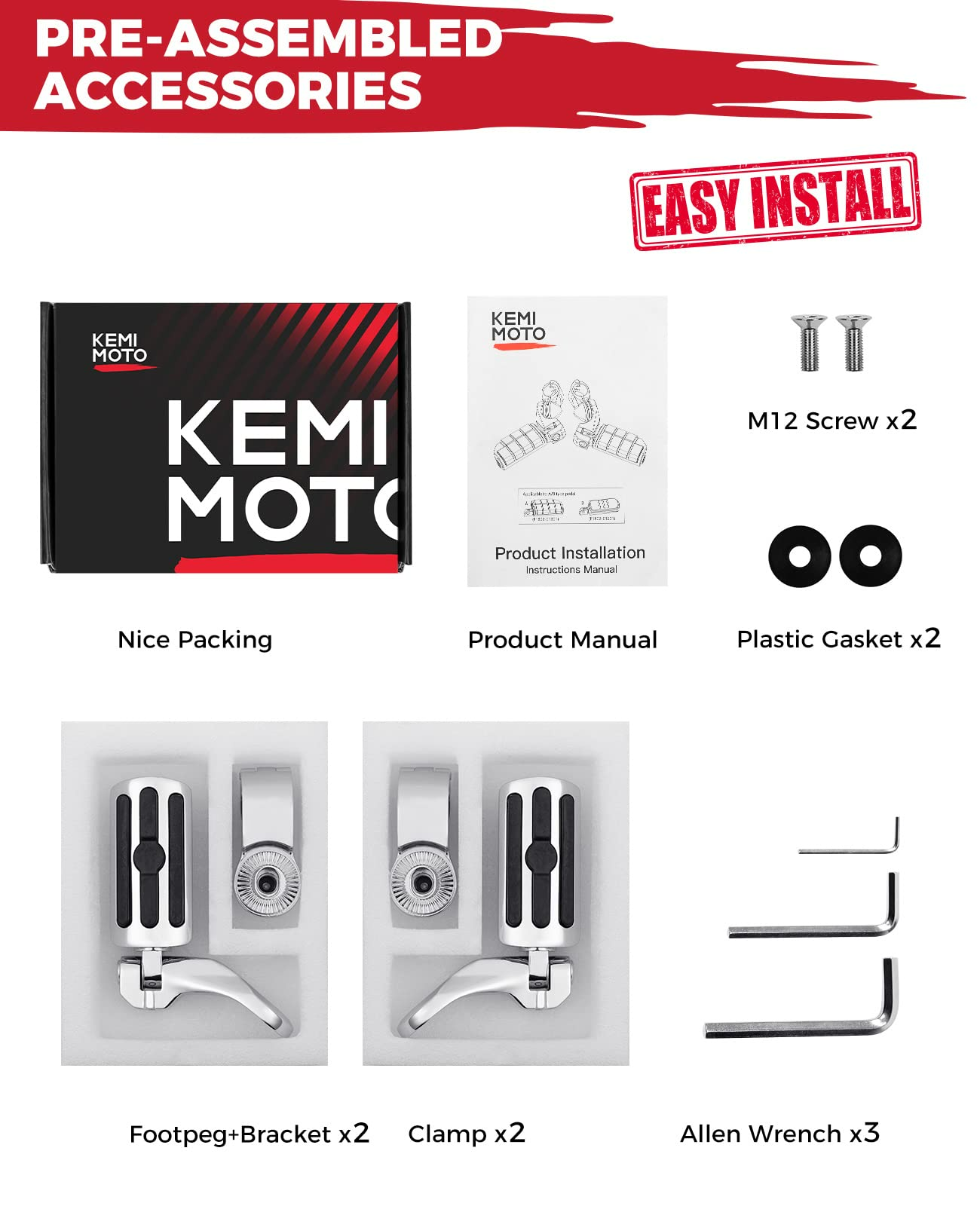 Photo of Motorcycle Highway Pegs Foot Rest for Road Glide Street Glide Electra by Kemimoto - Premium for UTVs / Side by Sides