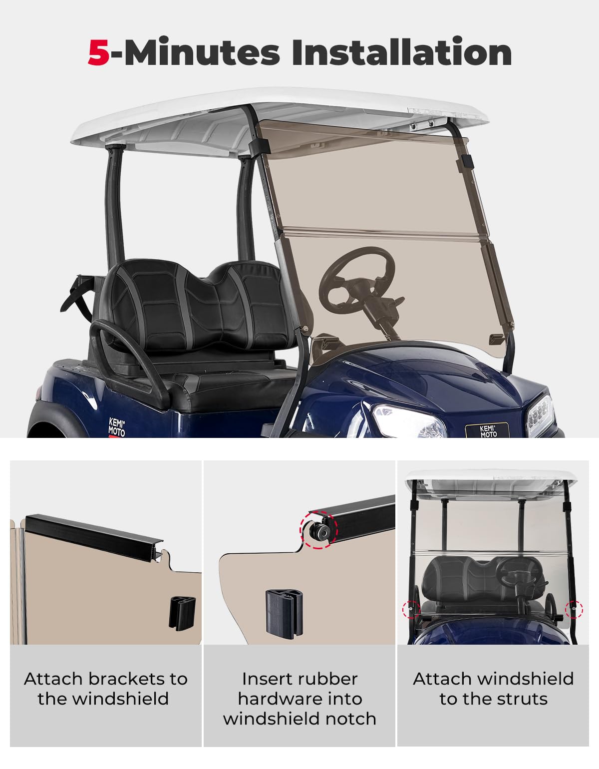 Photo of Foldable Golf Cart Windshield for Club Car Precedent Gas/Electric by Kemimoto - Premium for UTVs / Side by Sides