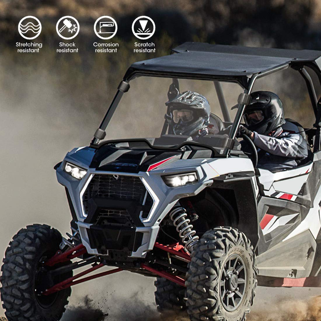 Photo of Kemimoto Front Full Windshield with 4 Black Clamps for Polaris RZR by Kemimoto - Premium for UTVs / Side by Sides