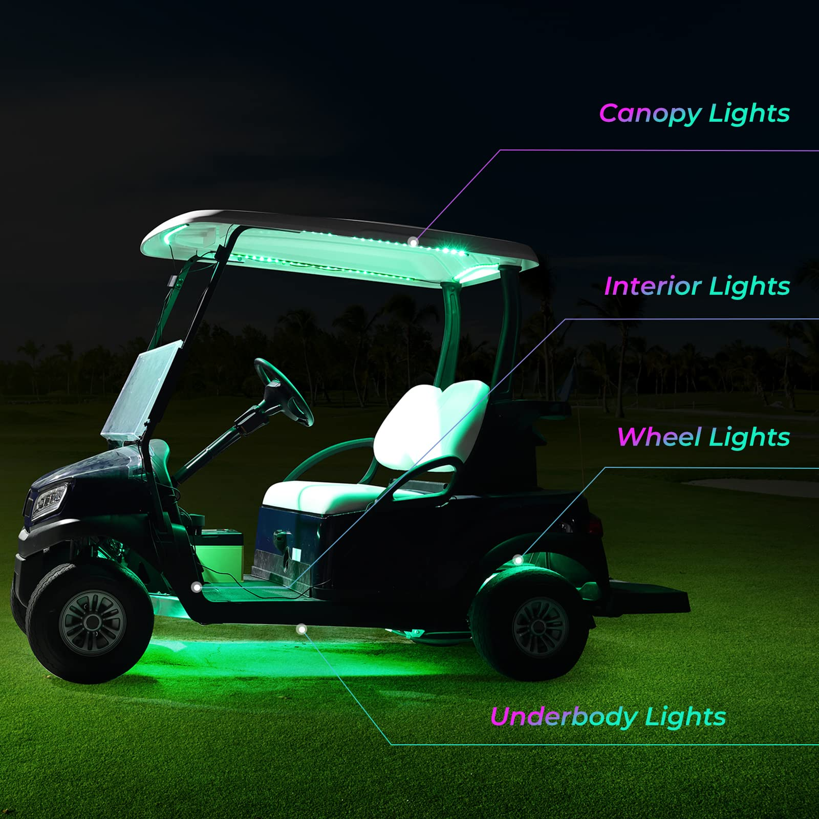 Photo of Golf Cart Million Colors Underglow LED Light Kit 12V 12PCS by Kemimoto - Premium for UTVs / Side by Sides