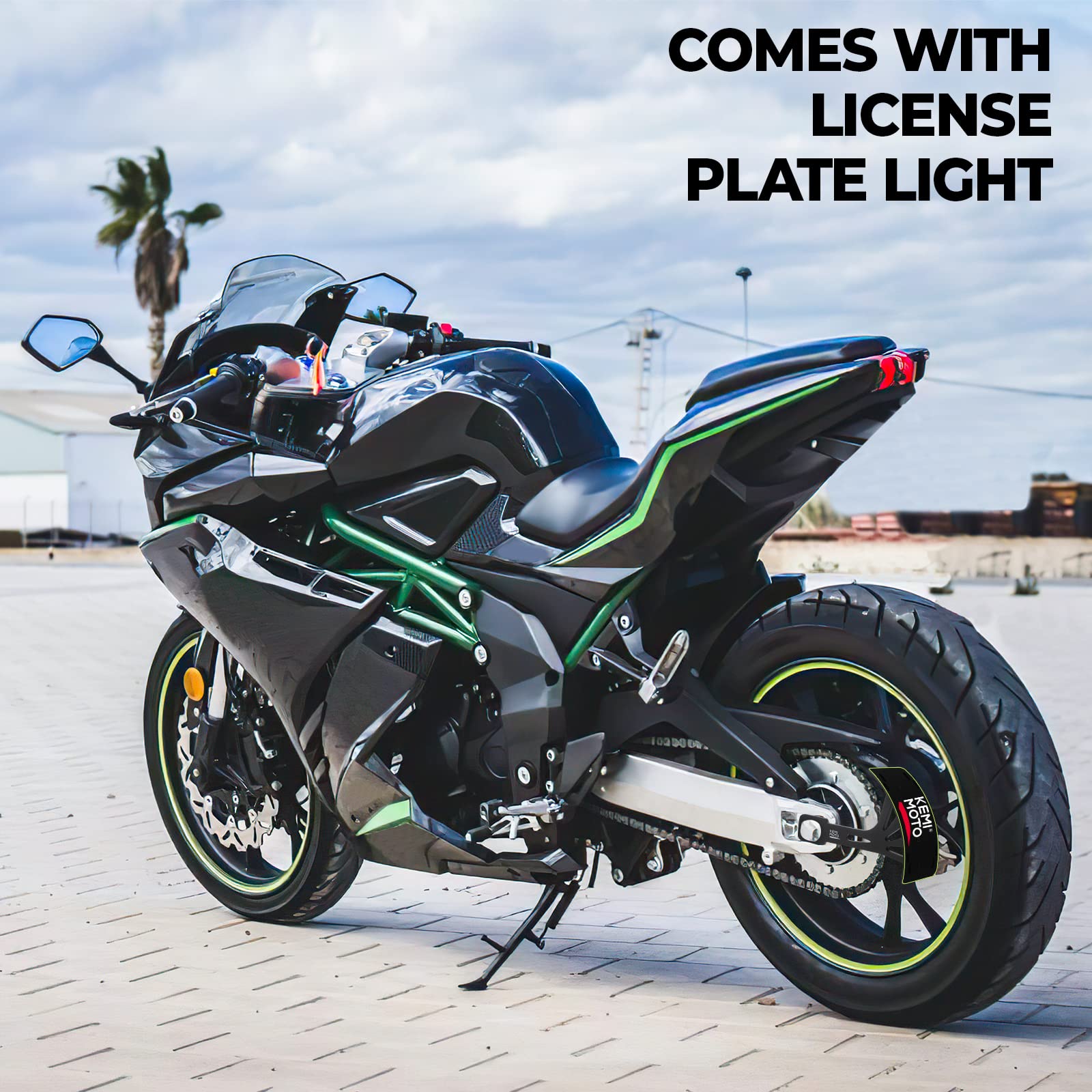 Photo of Motorcycle License Plate Bracket Universal Black by Kemimoto - Premium for UTVs / Side by Sides