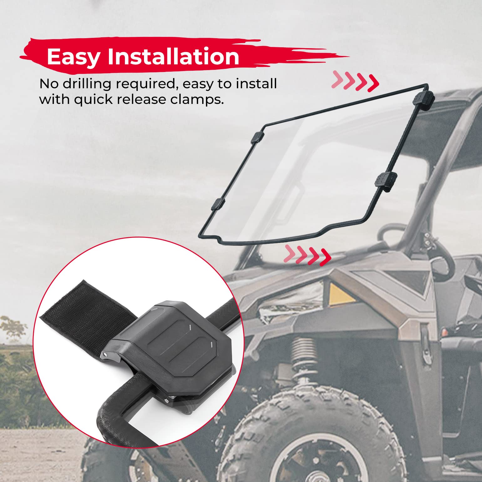 Photo of Kemimoto Front Full Windshield for Ranger Midsize 500 570 2015-2022 by Kemimoto - Premium for UTVs / Side by Sides