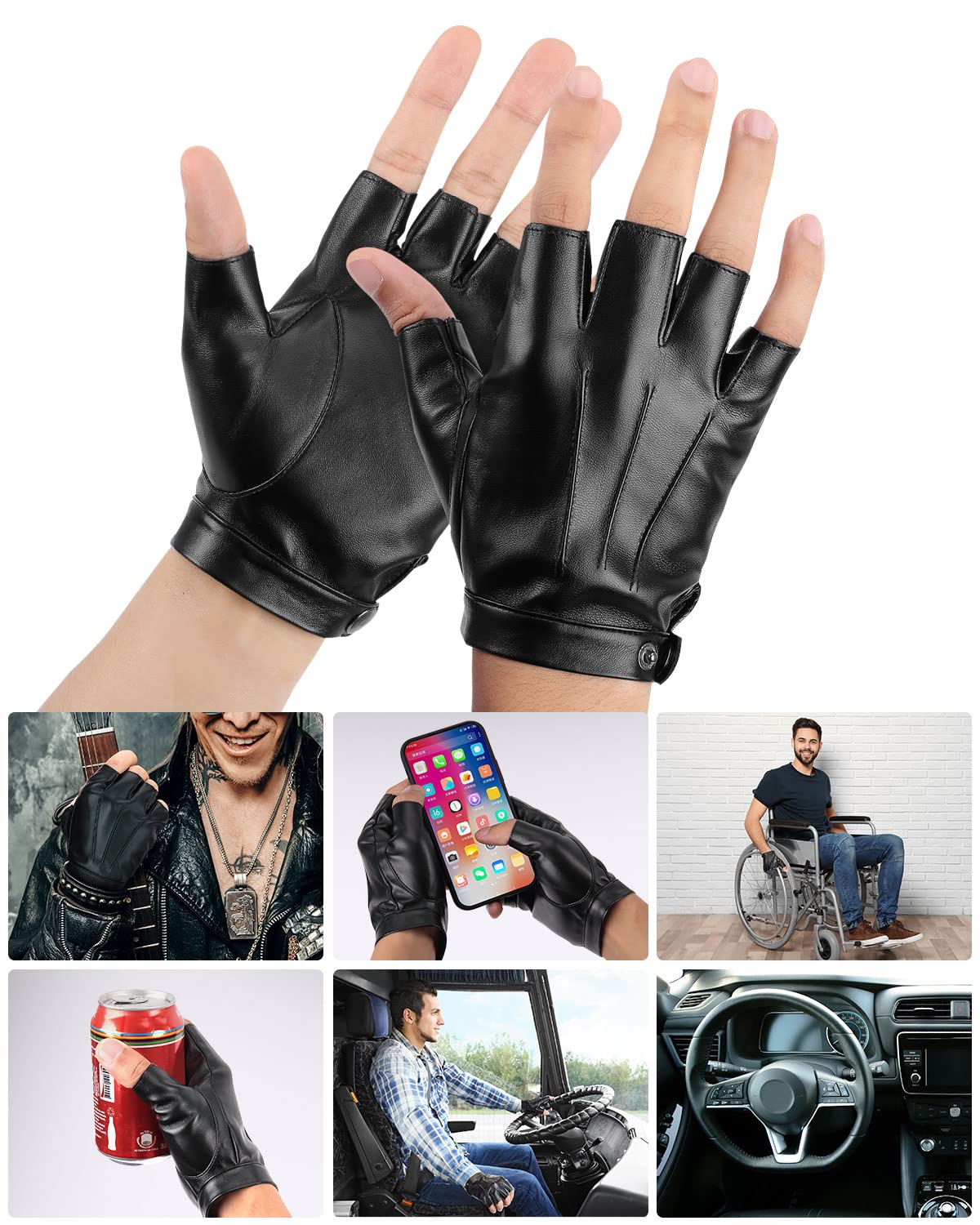 Photo of Kemimoto Fingerless Driving Gloves, PU Faux Leather Half Finger Glove for Men Women Teens by Kemimoto - Premium for UTVs / Side by Sides