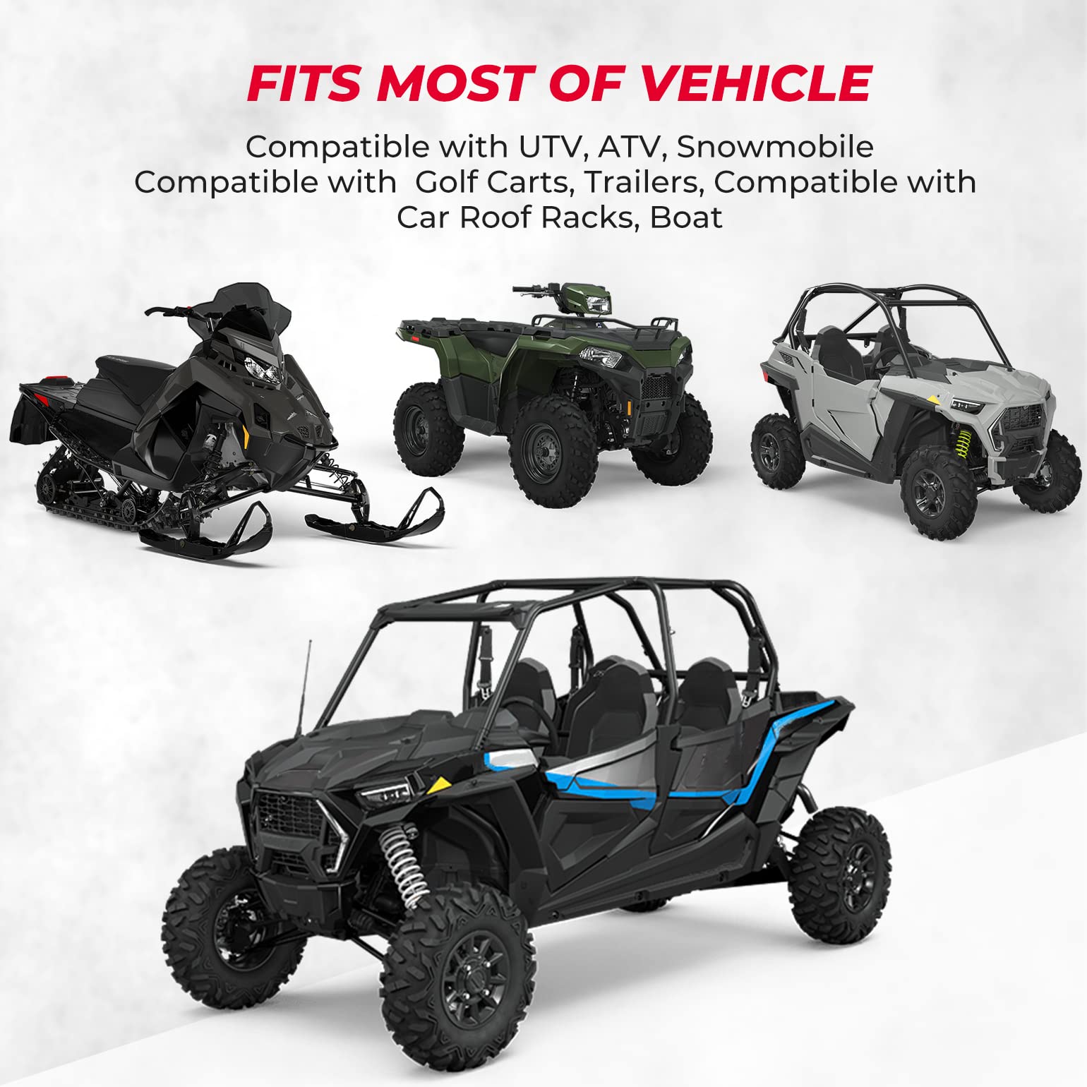 Photo of Shovel Holder Rubber Roof Rack Straps Fits 1.5"-3.5" Diameter Tools by Kemimoto - Premium for UTVs / Side by Sides