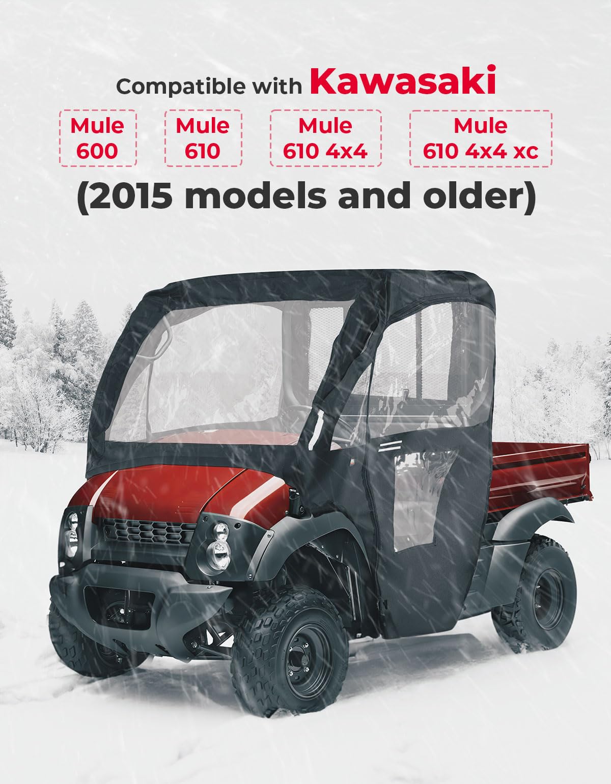 Photo of Soft Cab Enclosure Doors for Kawasaki Mule 600 610 (2015 models and older) by Kemimoto - Premium for UTVs / Side by Sides