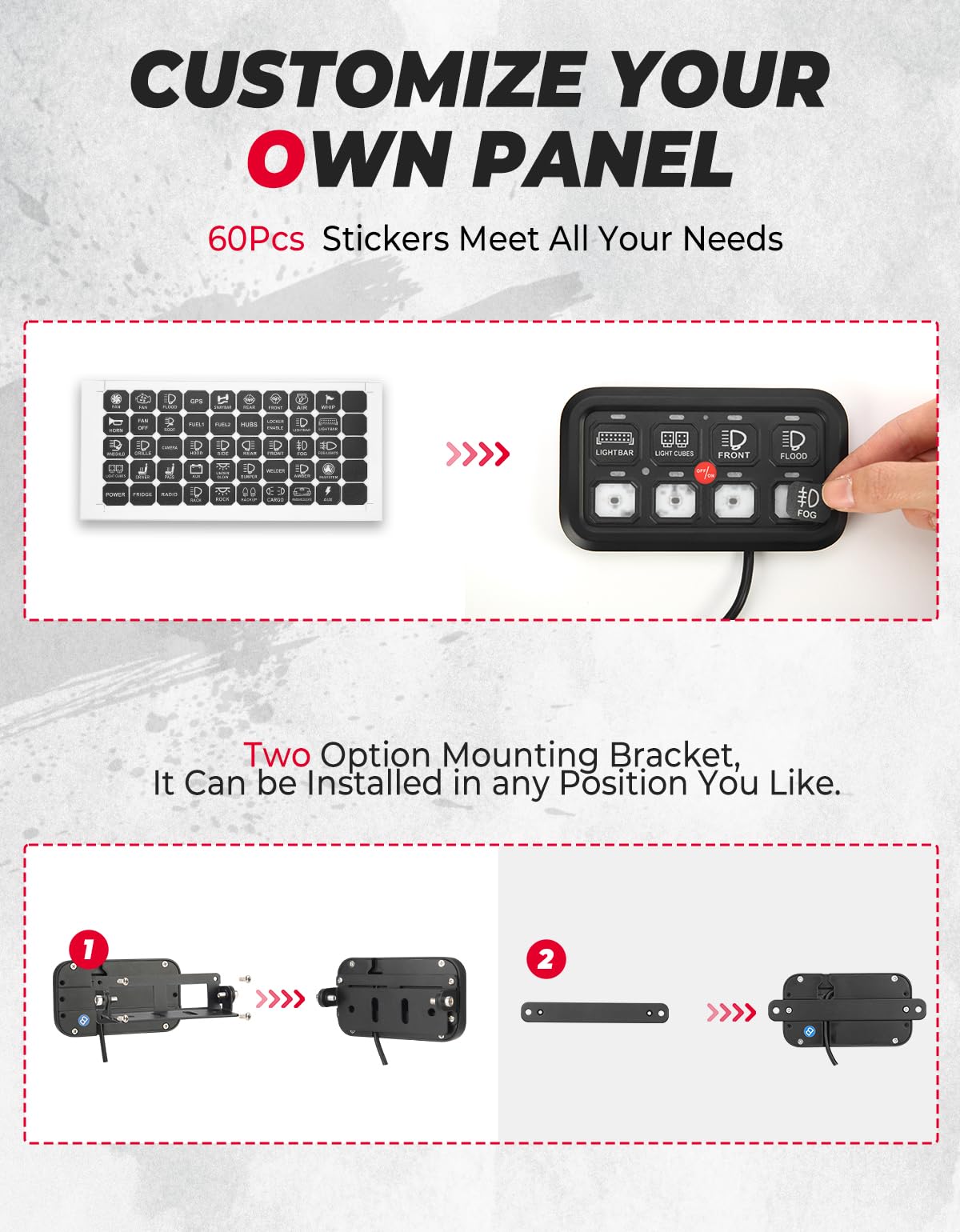 Photo of Kemimoto 12-24V 8 Gang Switch Panel for Cars, UTVs, Trucks, Wrangler & RZR X3 by Kemimoto - Premium for UTVs / Side by Sides