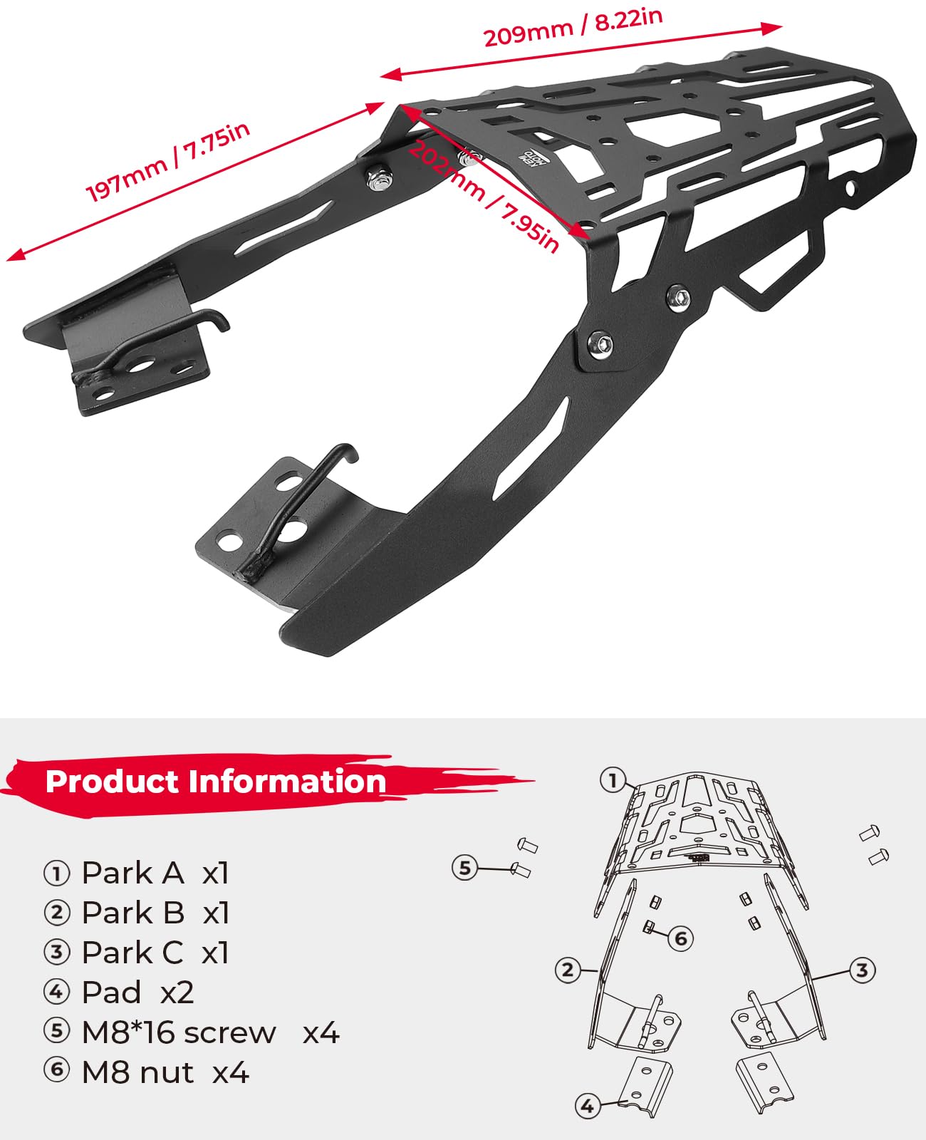 Photo of Motorcycle Rear Tail Storage Rack for Navi 2022-2024 by Kemimoto - Premium for UTVs / Side by Sides