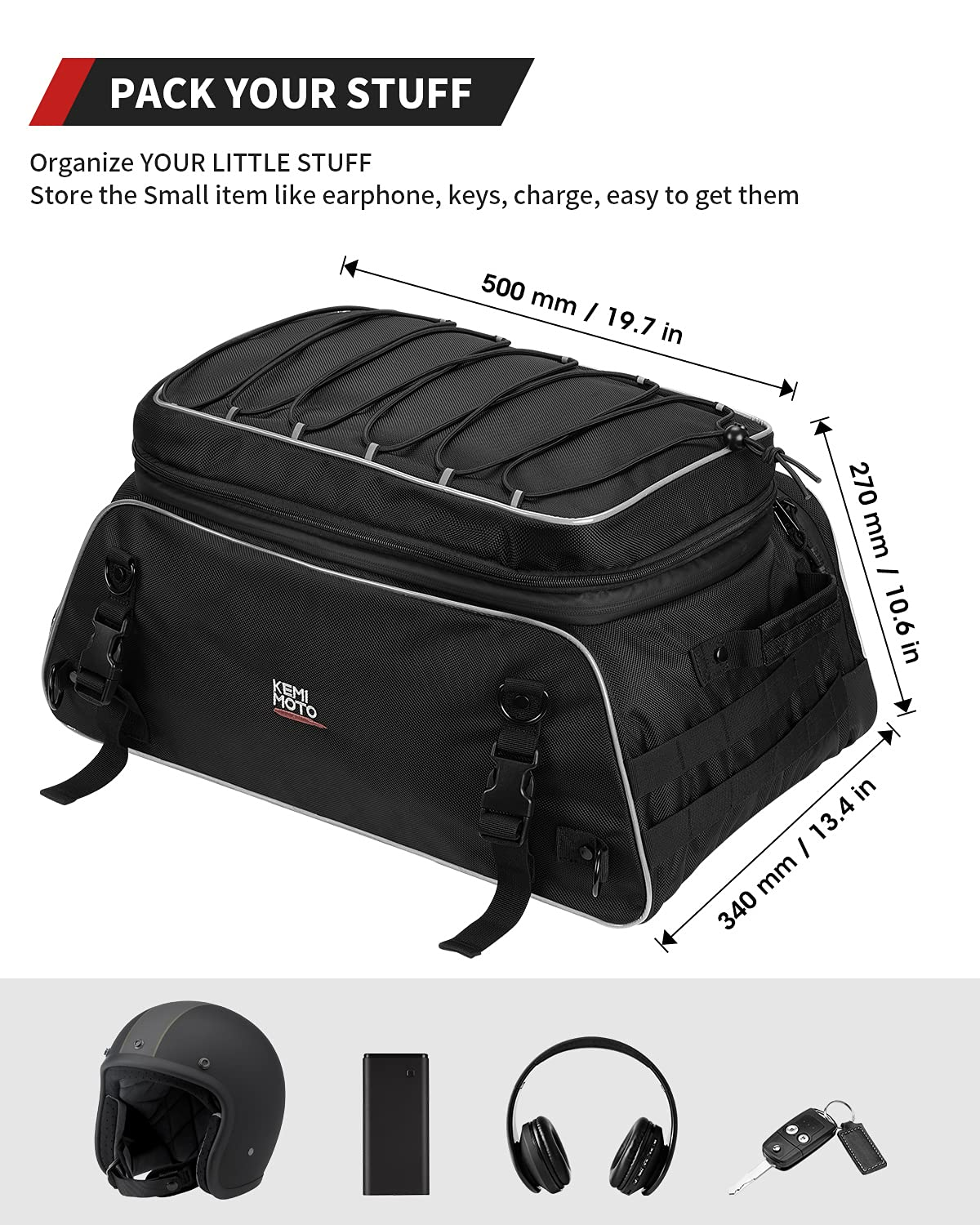 Photo of Motorcycle Travel Luggage Rack Trunk Bag by Kemimoto - Premium for UTVs / Side by Sides