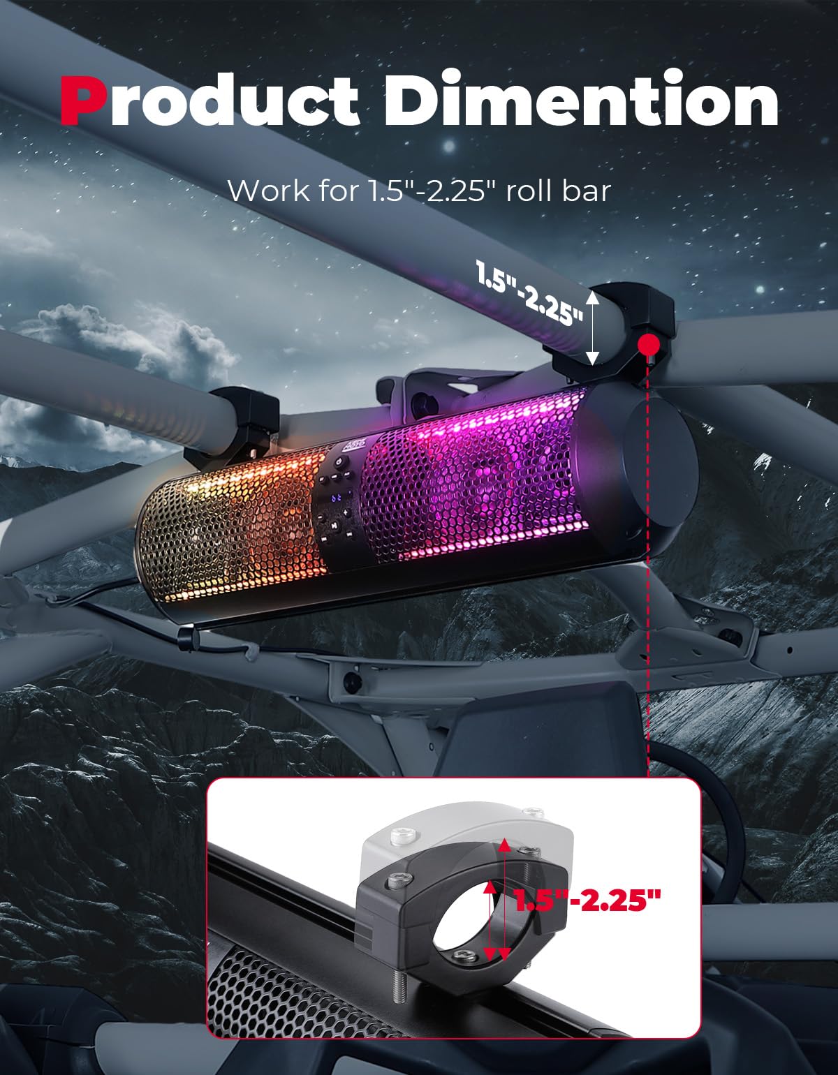Photo of UTV RGB Bluetooth Sound Bar & T-bracket (2PCS) by Kemimoto - Premium for UTVs / Side by Sides