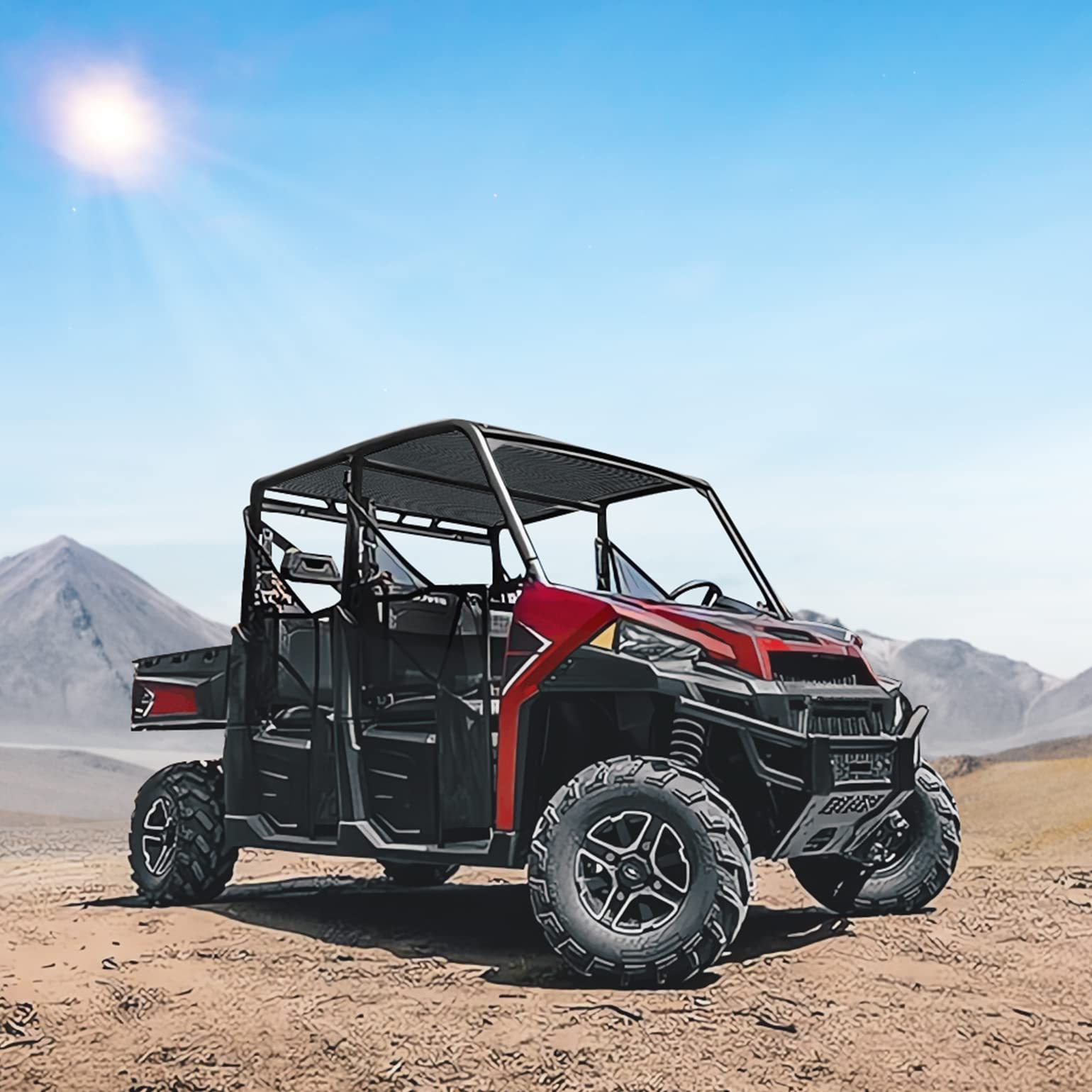 Photo of UTV Soft Top Window Net Mesh for Polaris Ranger 1000 Crew (2017-2024) by Kemimoto - Premium for UTVs / Side by Sides