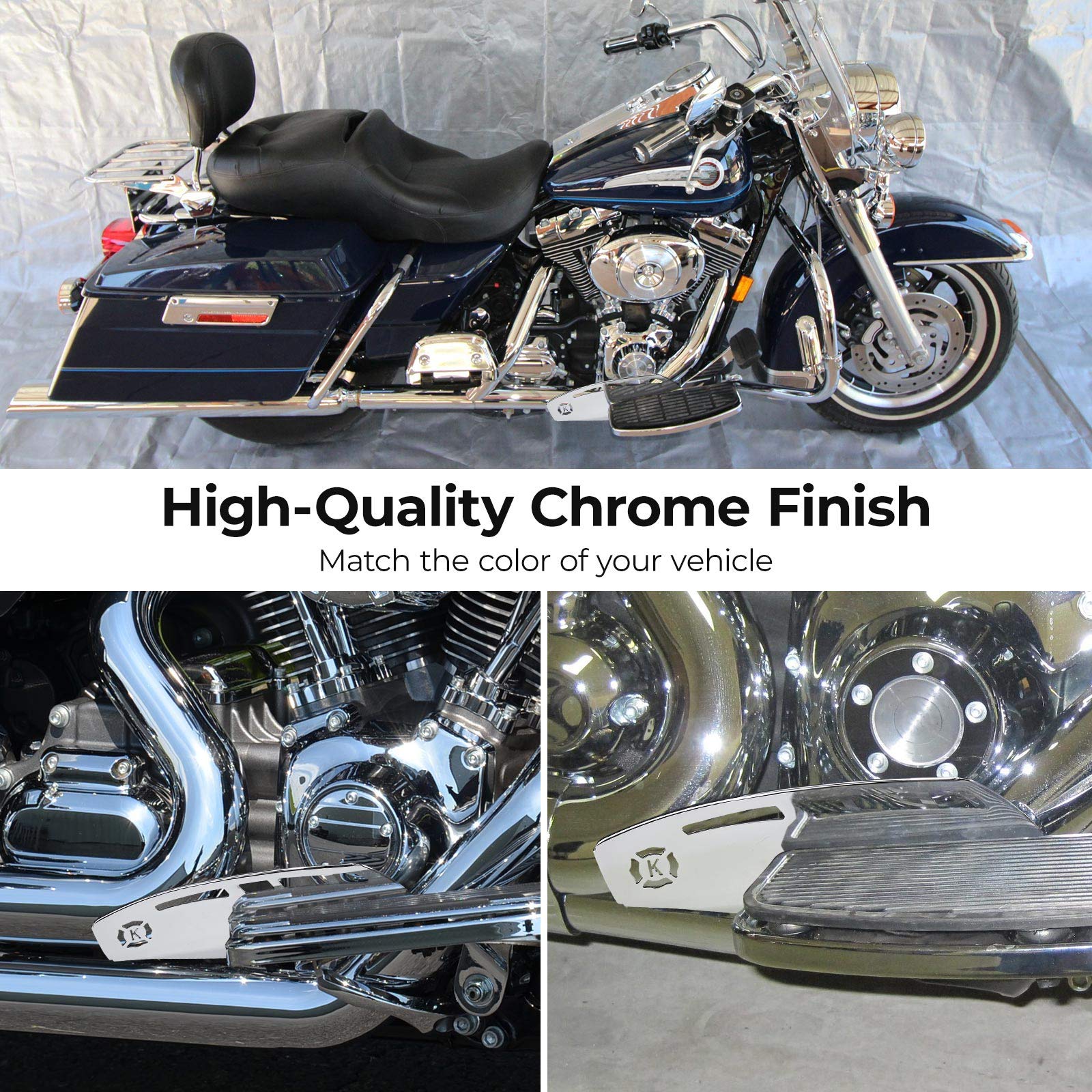 Photo of Motorcycle Rider Footboard Heel Guard, Chrome by Kemimoto - Premium for UTVs / Side by Sides