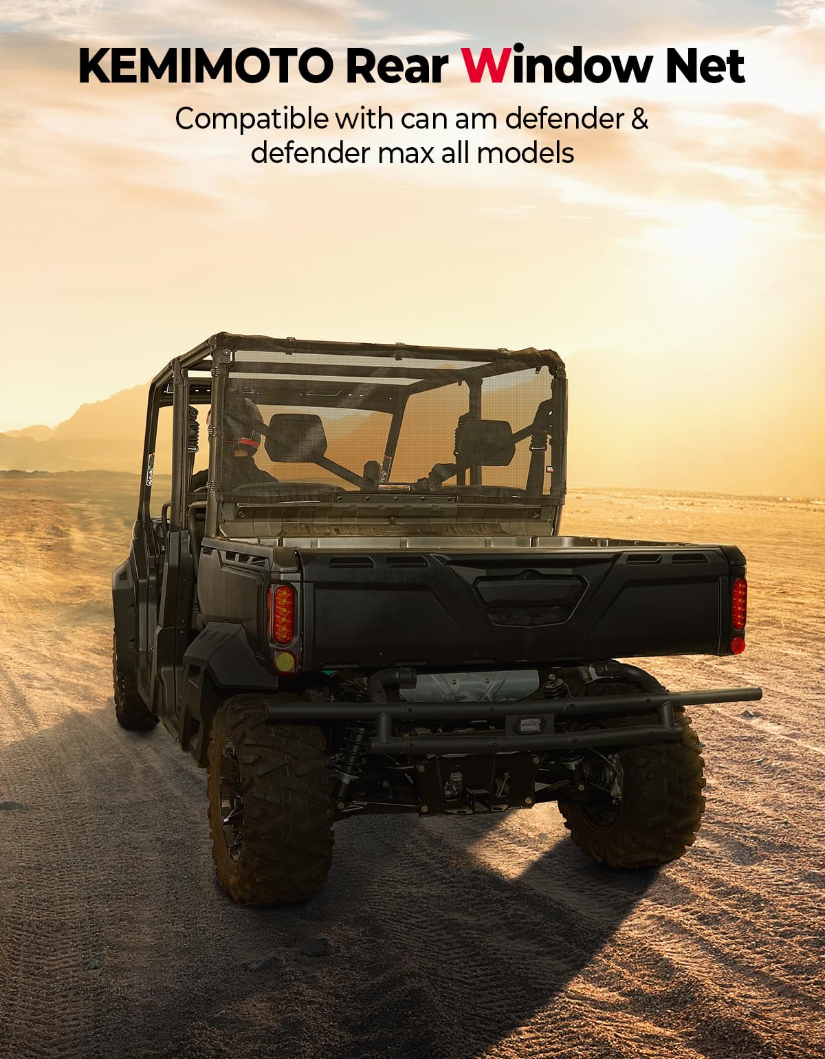Photo of Rear Ventilated Window Nets for Can-Am Defender HD10|9|8|7|5 by Kemimoto - Premium for UTVs / Side by Sides