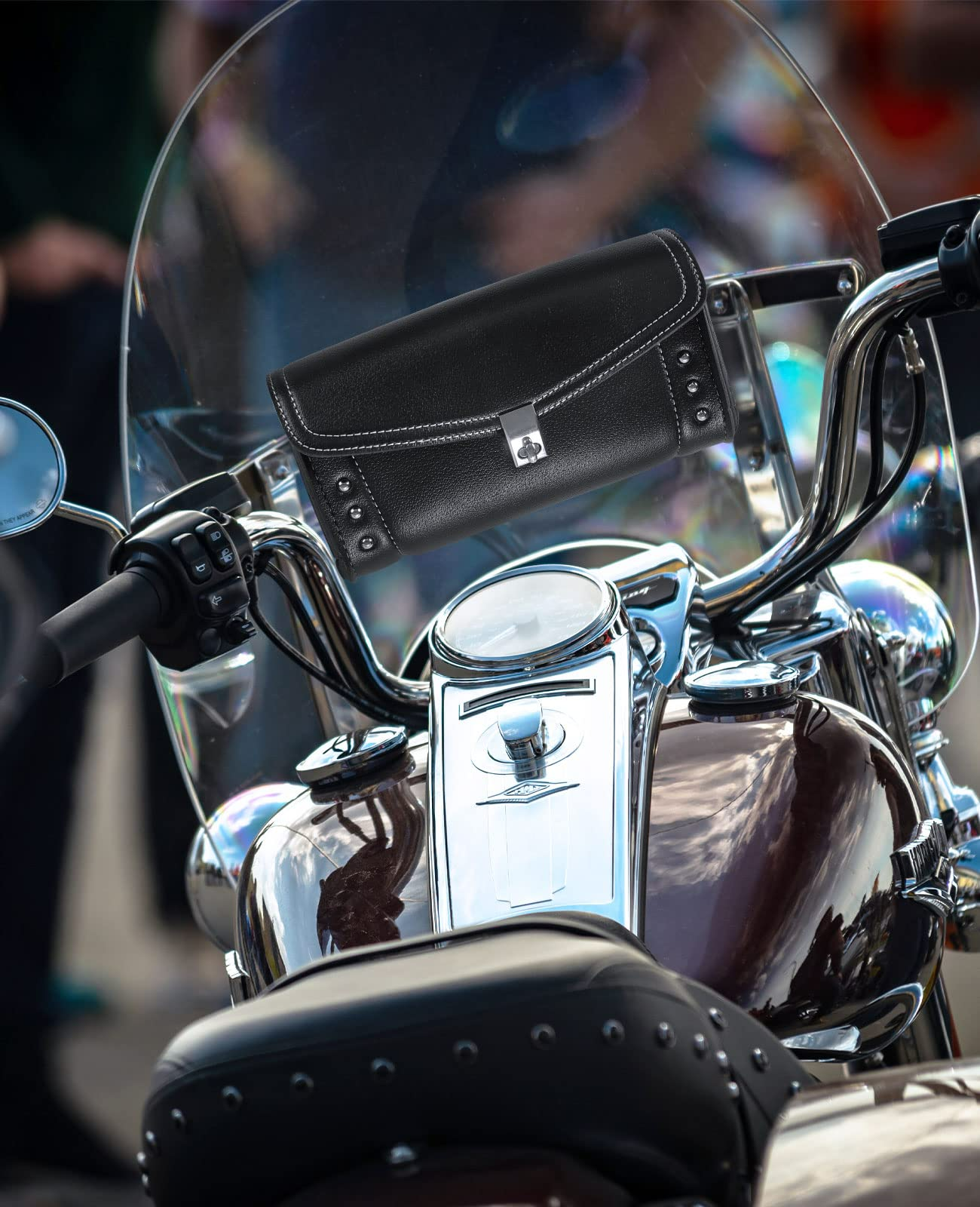 Photo of Motorcycle Windshield Bag Windscreen Studded Pouch for Road King by Kemimoto - Premium for UTVs / Side by Sides