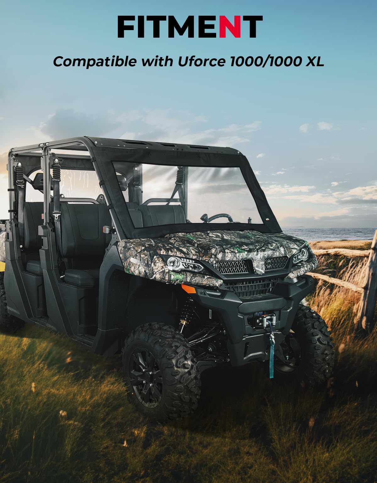 Photo of Soft Front Windshield / Window for CFMOTO Uforce 1000/1000XL by Kemimoto - Premium for UTVs / Side by Sides