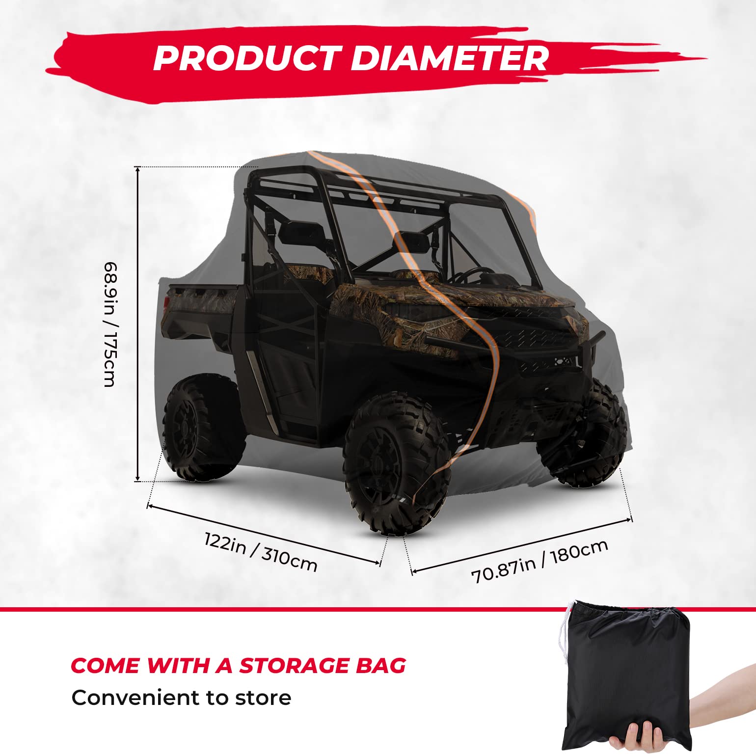 Photo of UTV Cover Rays-Reflective Strip for Polaris, Can-Am, Kawasaki,CFMOTO by Kemimoto - Premium for UTVs / Side by Sides