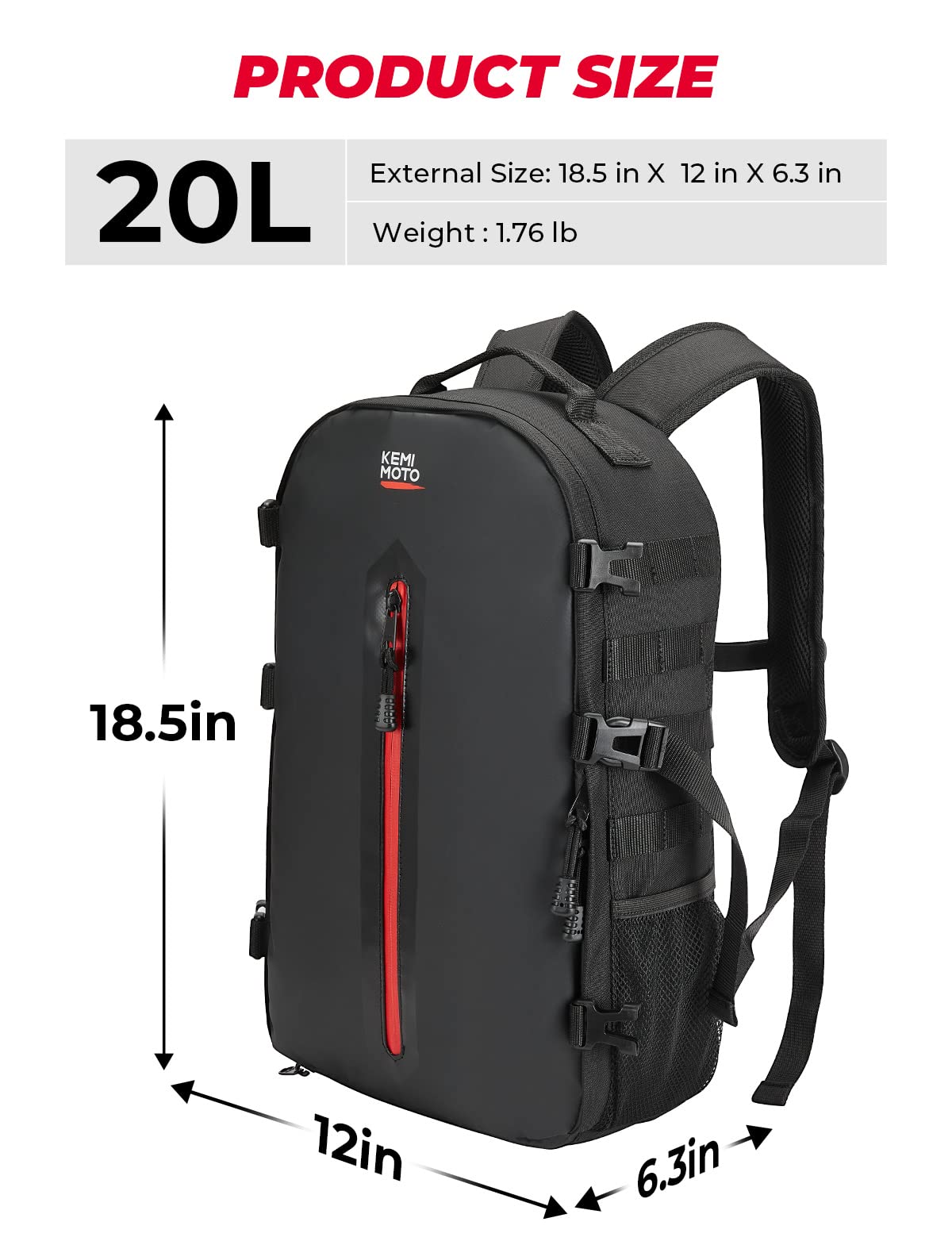 Photo of 20L Motorcycle Helmet Backpack with Hidden Helmet Net by Kemimoto - Premium for UTVs / Side by Sides