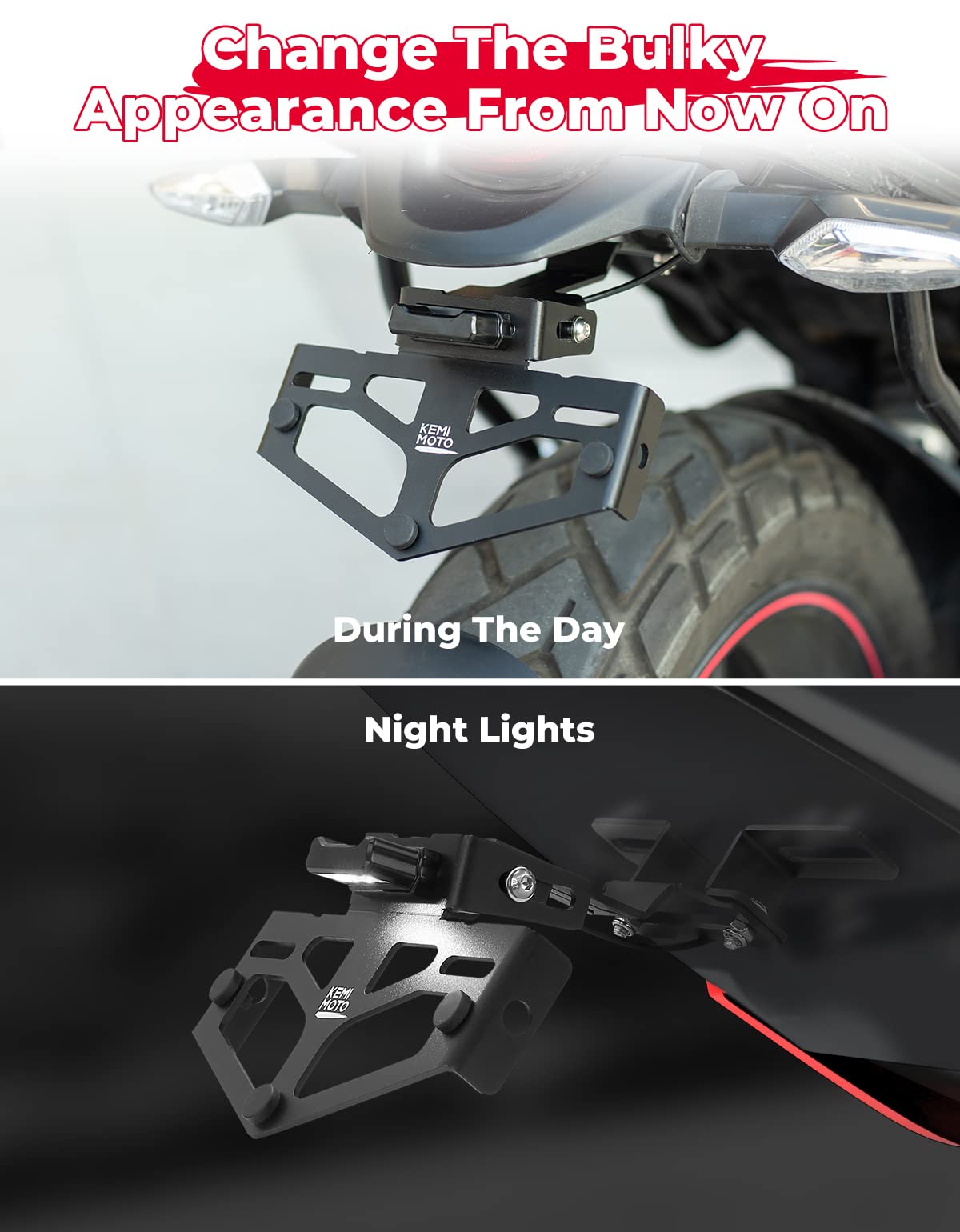 Photo of Universal Motorcycle License Plate Bracket by Kemimoto - Premium for UTVs / Side by Sides