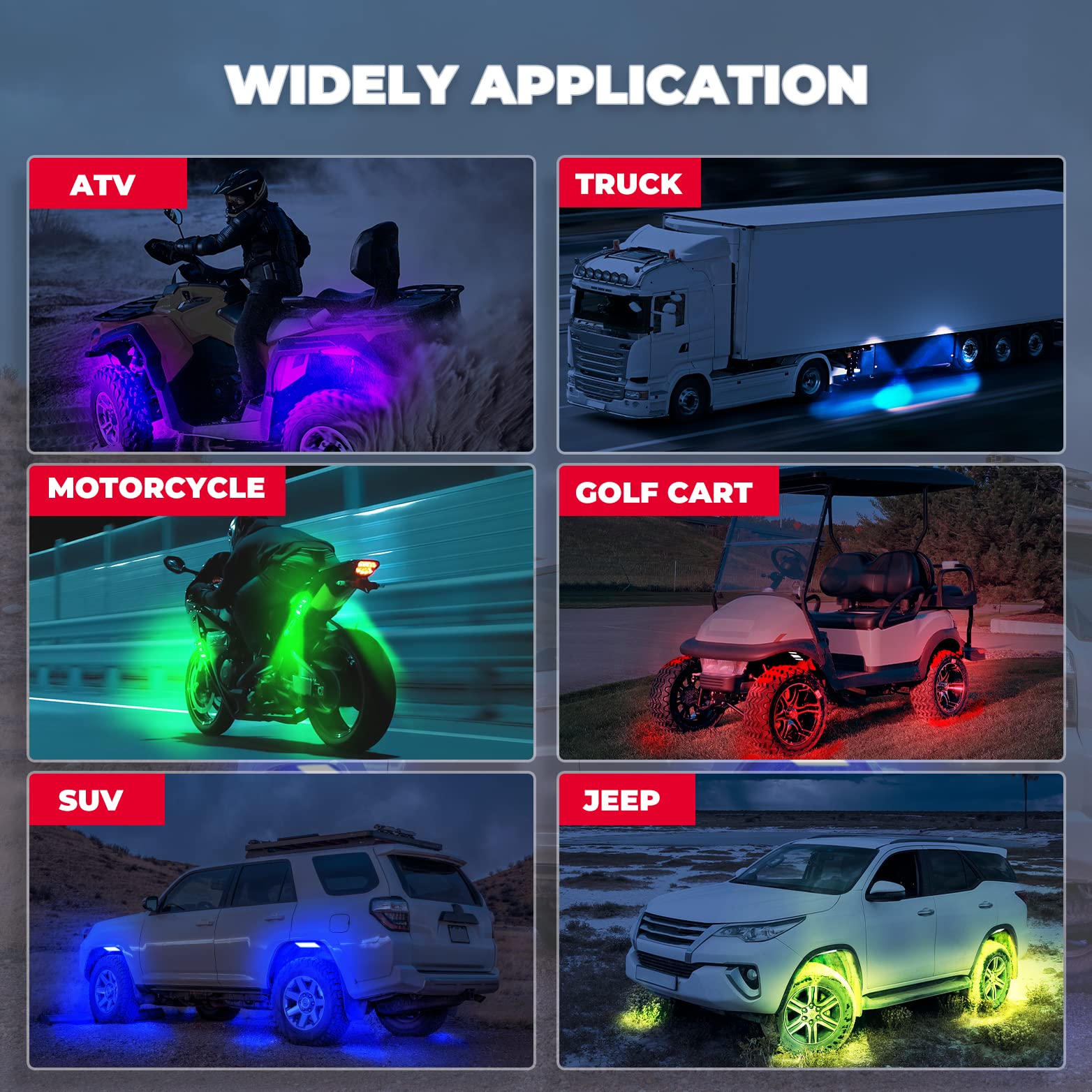 Photo of 4-8 Pods RGB Rock Light Kit & Spiral Whip Lights for UTV ATV Jeep by Kemimoto - Premium for UTVs / Side by Sides