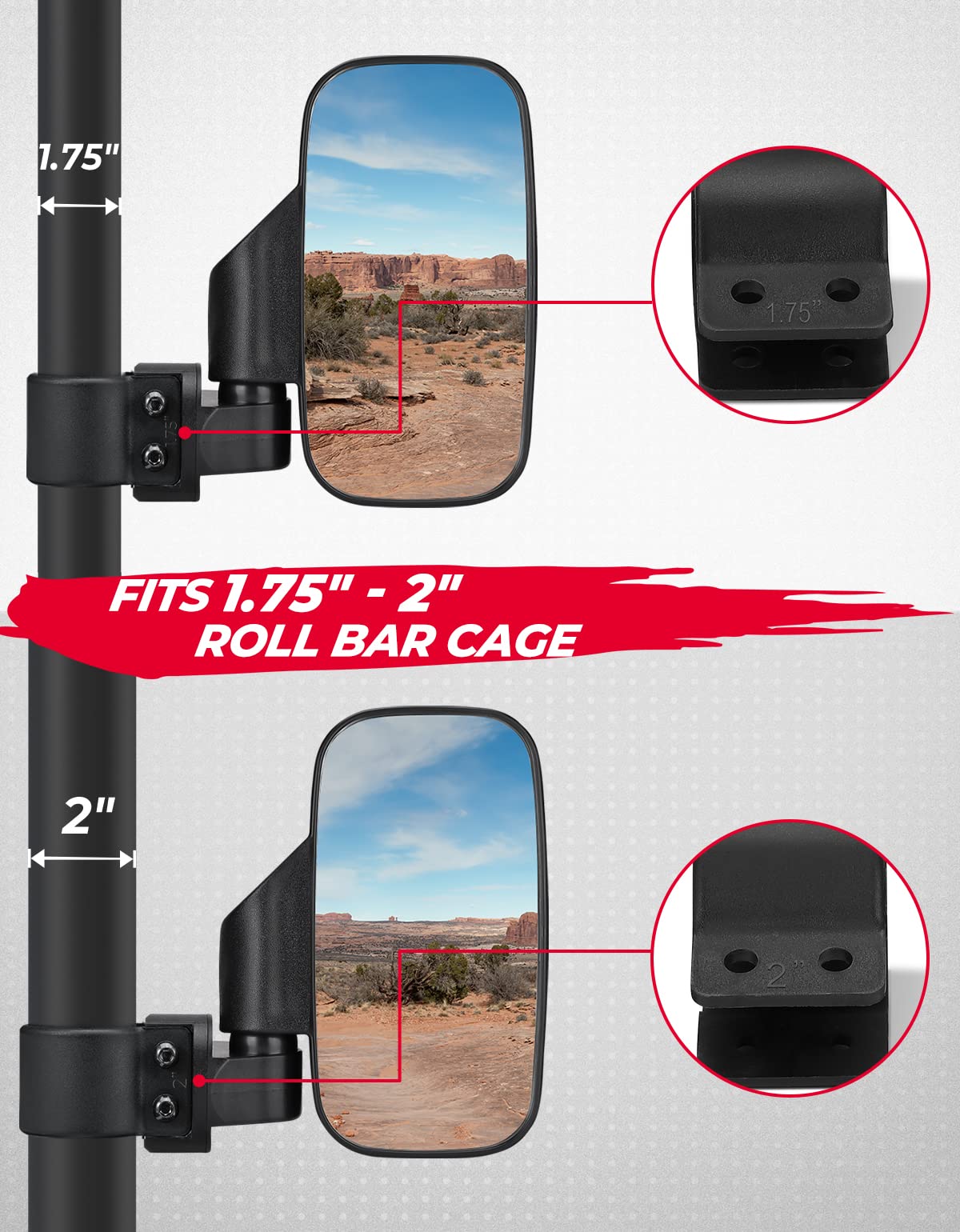 Photo of UTV 1.75" / 2" Side View High Impact Convex Mirror for Yamaha Rhino by Kemimoto - Premium for UTVs / Side by Sides